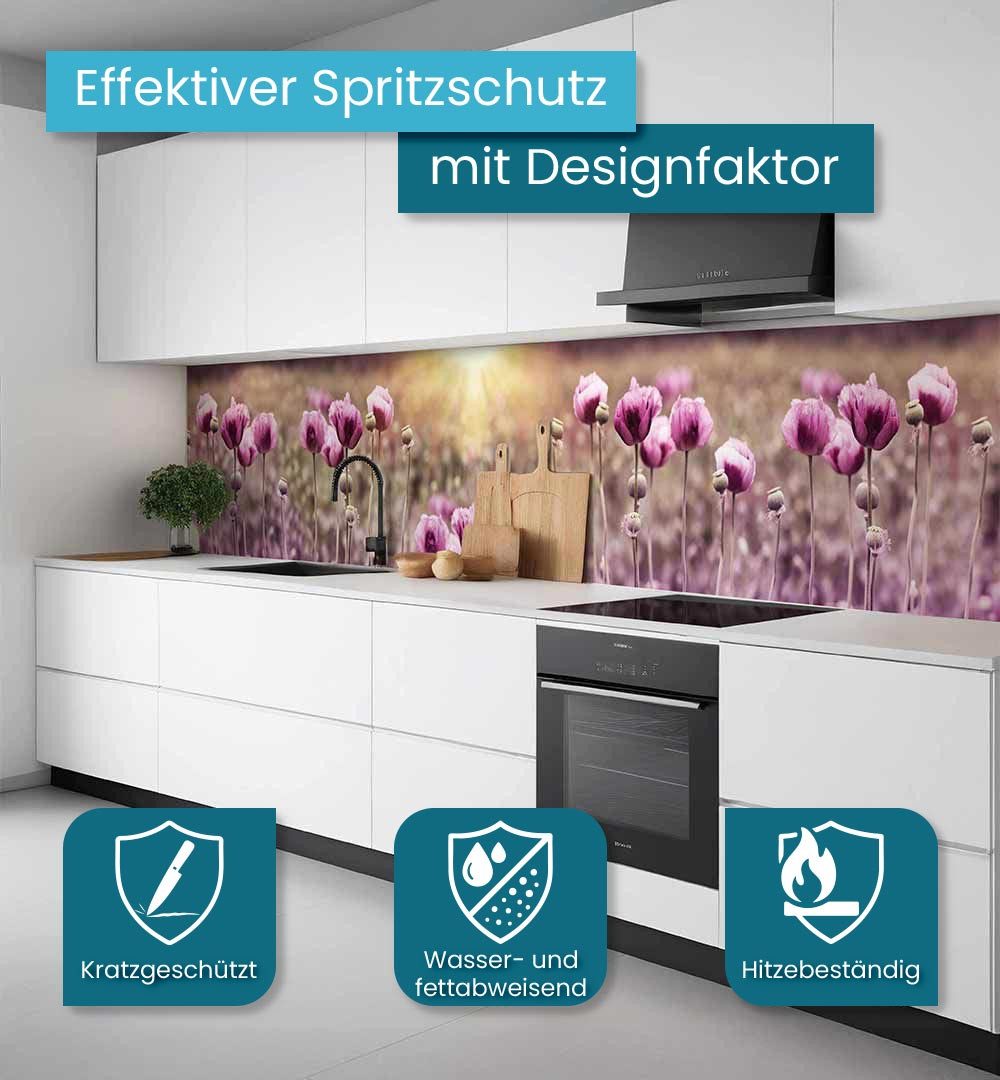MyMaxxi Küchenrückwand Küchenrückwand selbstklebend Lila Blumen Spritzschutz Folie, (Klebefolie Küchenrückwand aufgerollt B 60 cm x H 60 cm), Violet Flower B 60 cm x H 60 cm