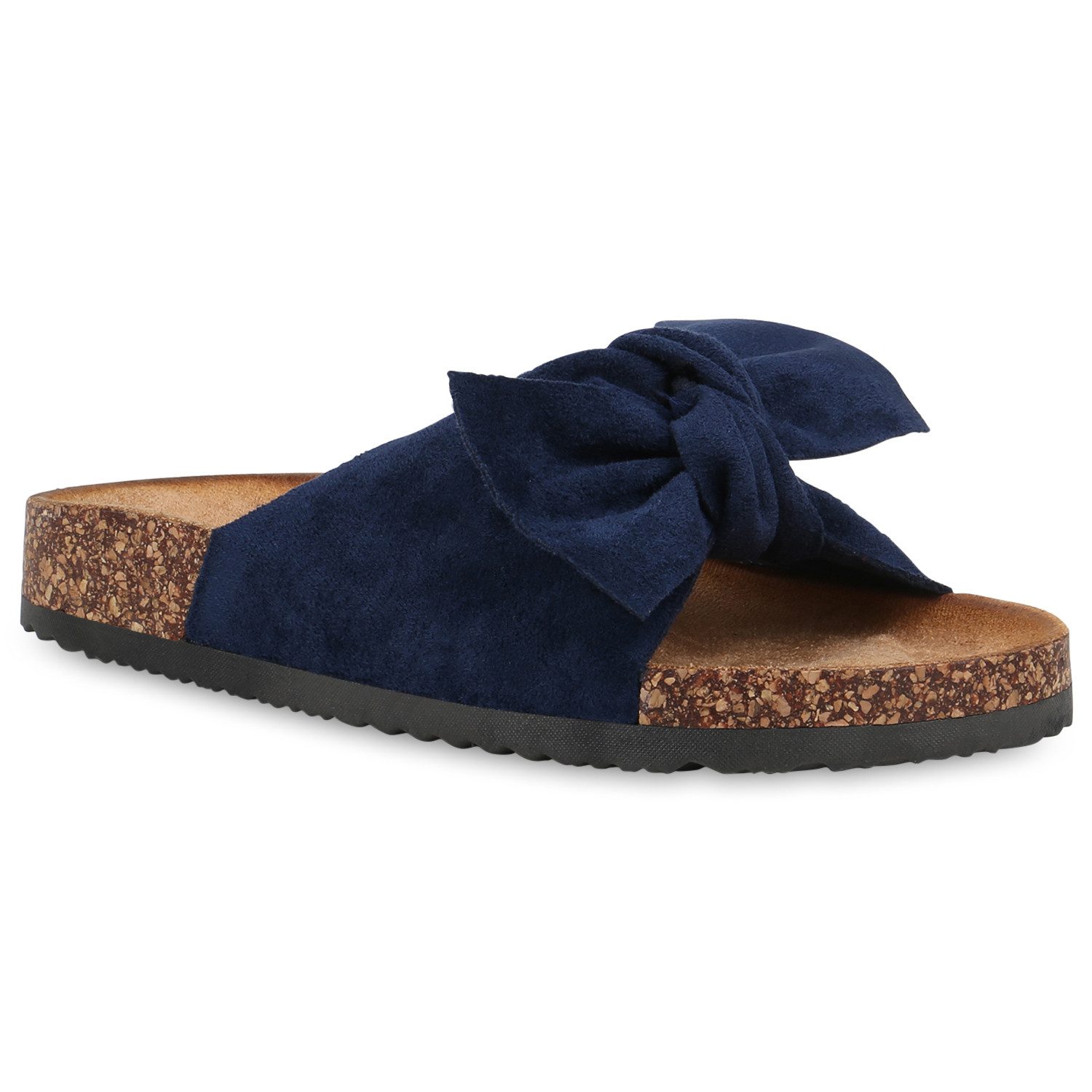 VAN HILL 833538 Pantolette Damen Pantoletten Bianca - Sandalen mit Schleife & Korkoptik