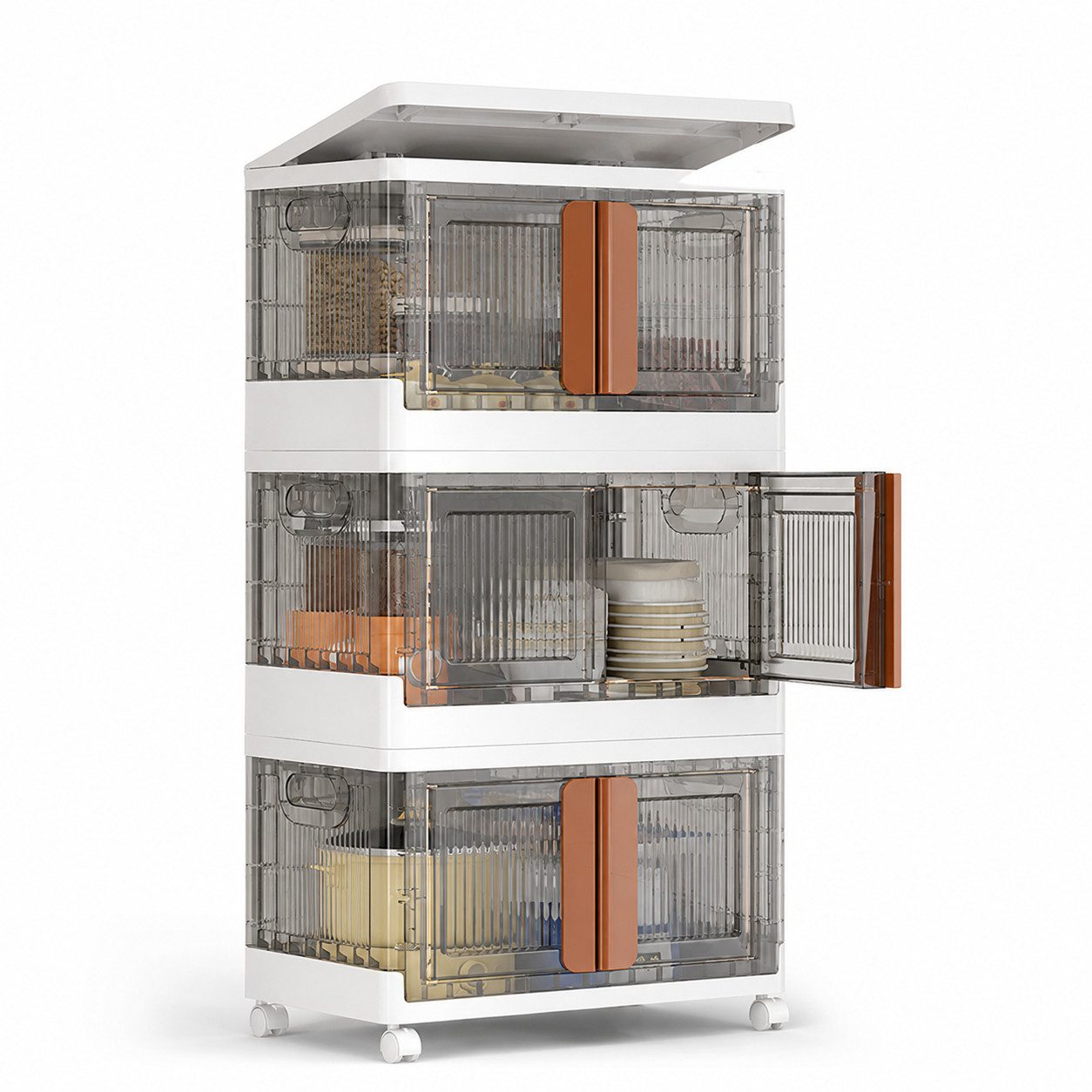 PLANEXPERT Aufbewahrungsbox 3er-Set faltbare Aufbewahrungsboxen mit Türen, stapelbar, 49×31×30 cm (Set, 3 St., Stapeln statt Platz verschwenden)