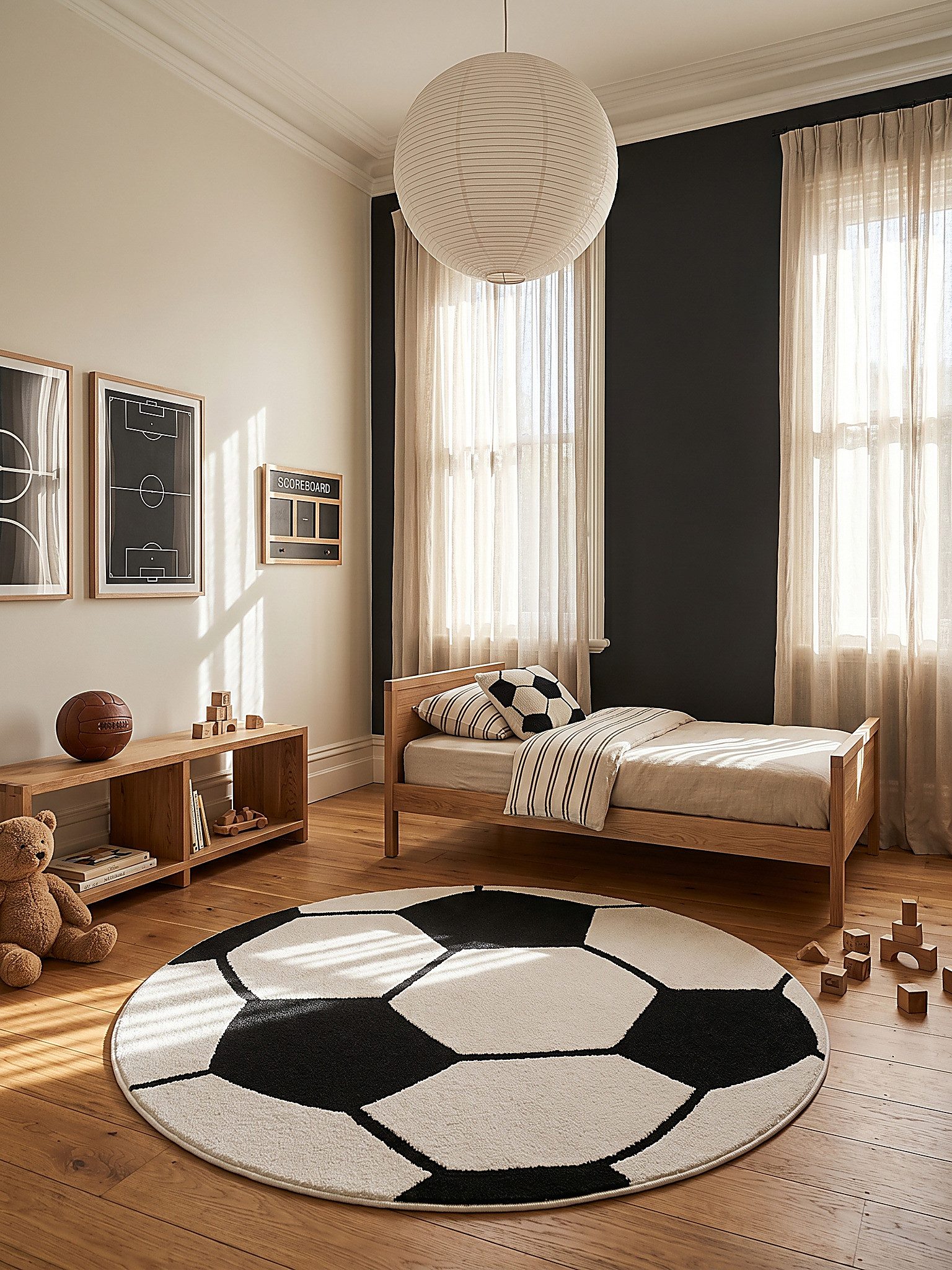 KADIMA DESIGN Kinderteppich CANAZEI Teppich Kinder Schwarz-Weiß 80x80 Fußball Polypropylen, Rund, Höhe: 14 mm, Saugroboter-geeignet, Strapazierfähig, Farbecht – Bild 2 von 5
