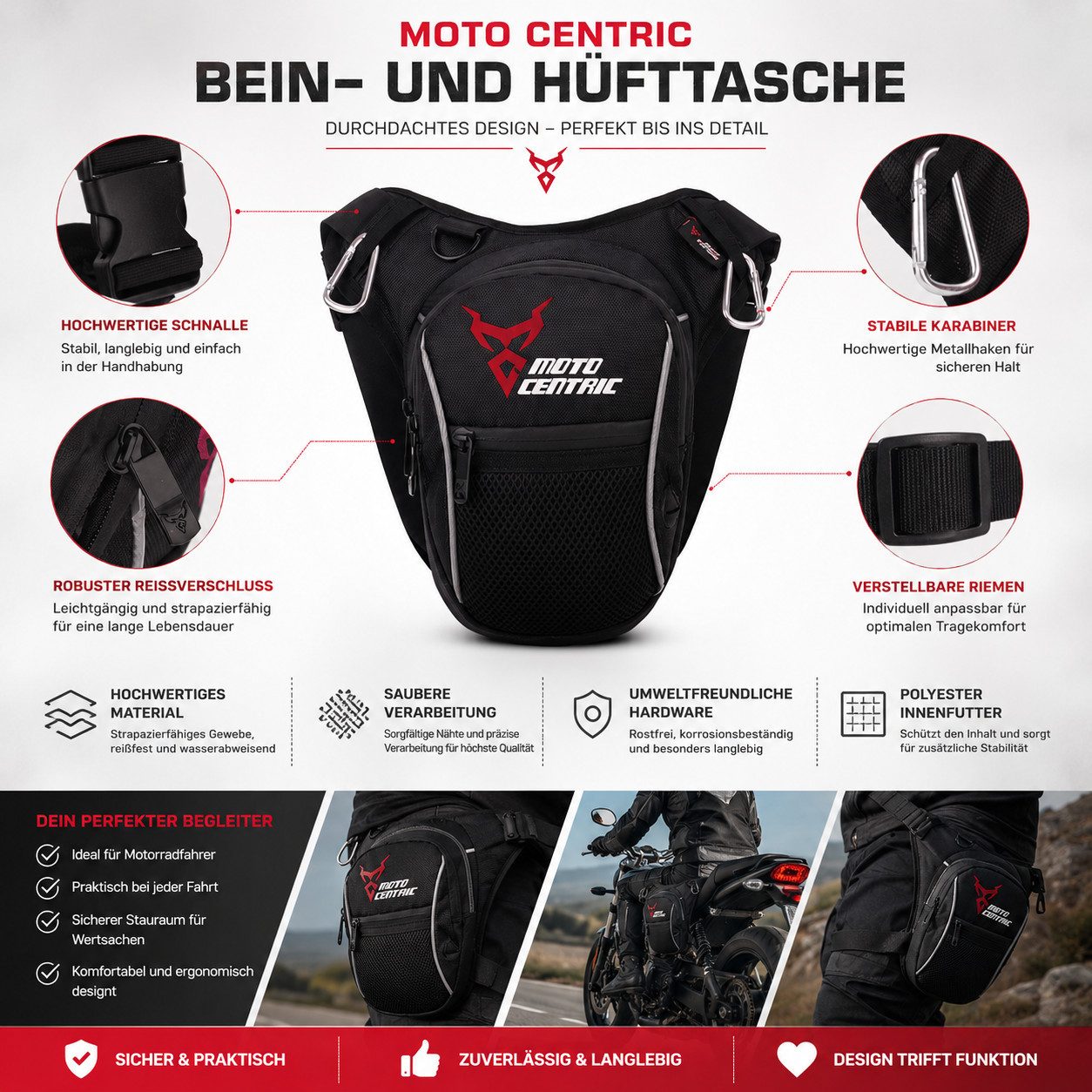 RAIKOU Beintasche Oxford Hüfttasche, Motorrad-Beintasche Oberschenkel, Gürteltasche,Taille, Bauch, Geldbörse