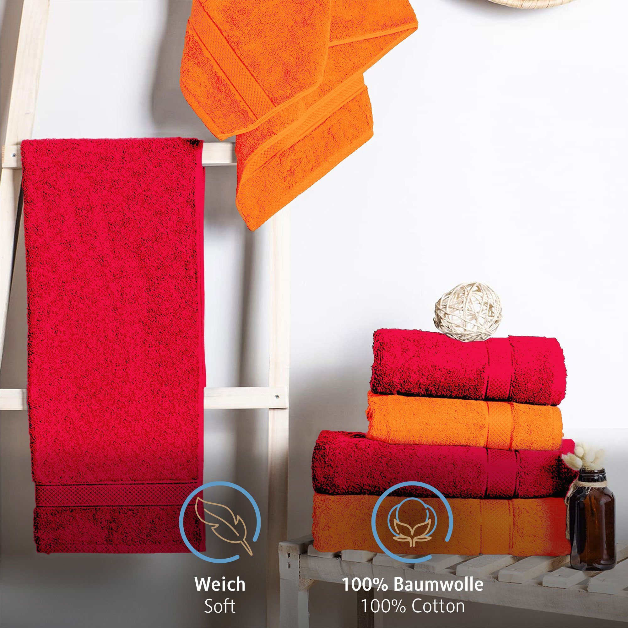 Komfortec Handtuch Set 100% 50x100 Baumwolle, und 4 4 Badehandtuch XXL 8-tlg), cm, Saunatuch, 70x140 Weich, Badetücher Fuschia&Orange Towel, Frottee, Handtücher (Packung, Groß &