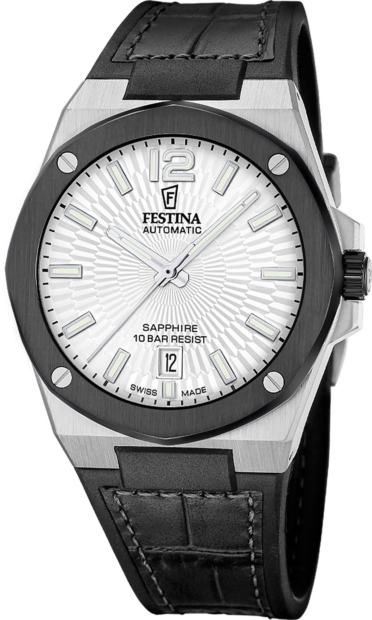 Festina Automatikuhr Festina Herrenuhr Automatik Armbanduhr, (Analoguhr), Herren Armbanduhr rund, Lederarmband schwarz, Luxus