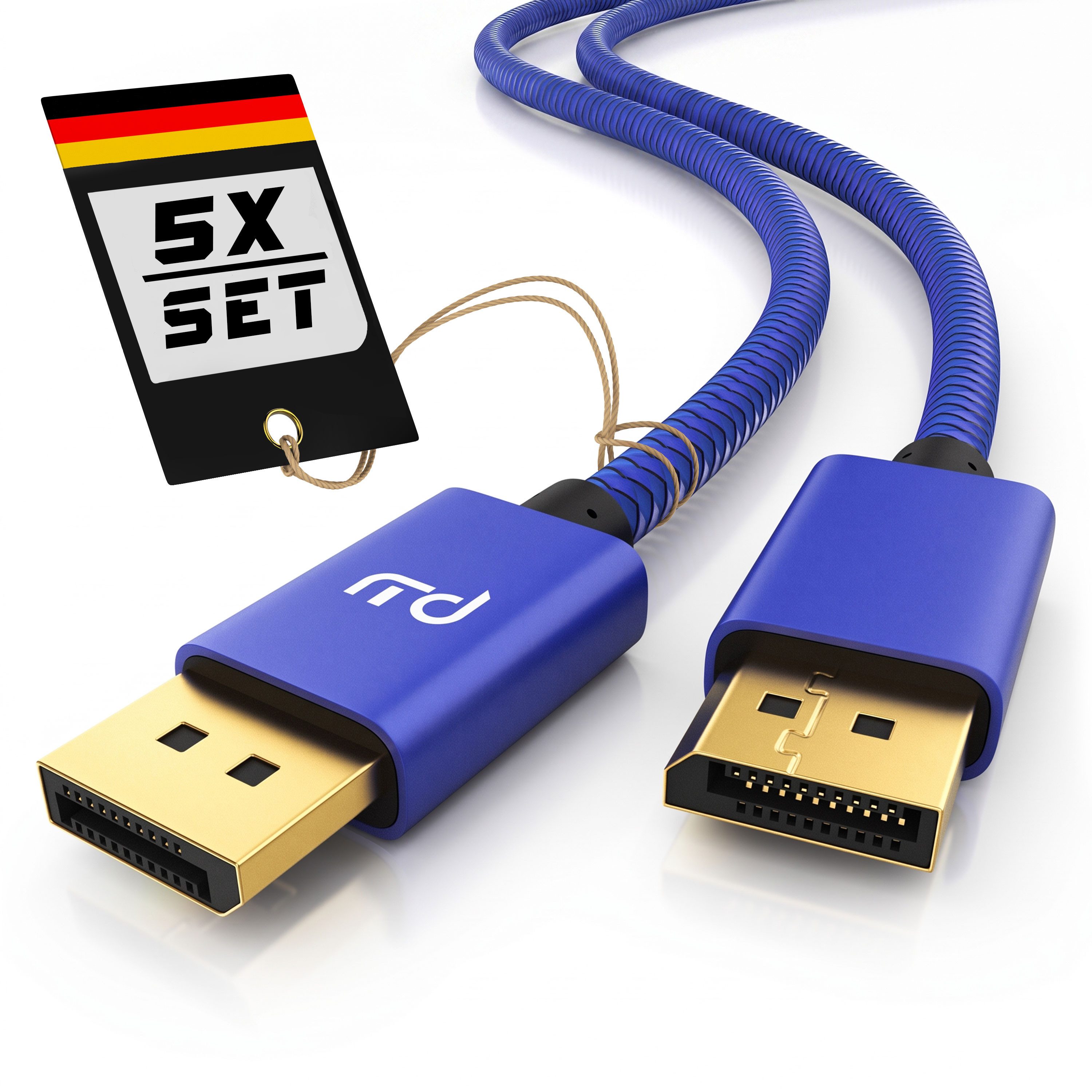 Primewire 5er Set DisplayPort Kabel 1.4 8K 2m blau Audio- & Video-Kabel, DisplayPort, DP 1.4 (200 cm), für Gaming-Monitor und PC, flüssige, gestochen scharfe Bildwiedergabe