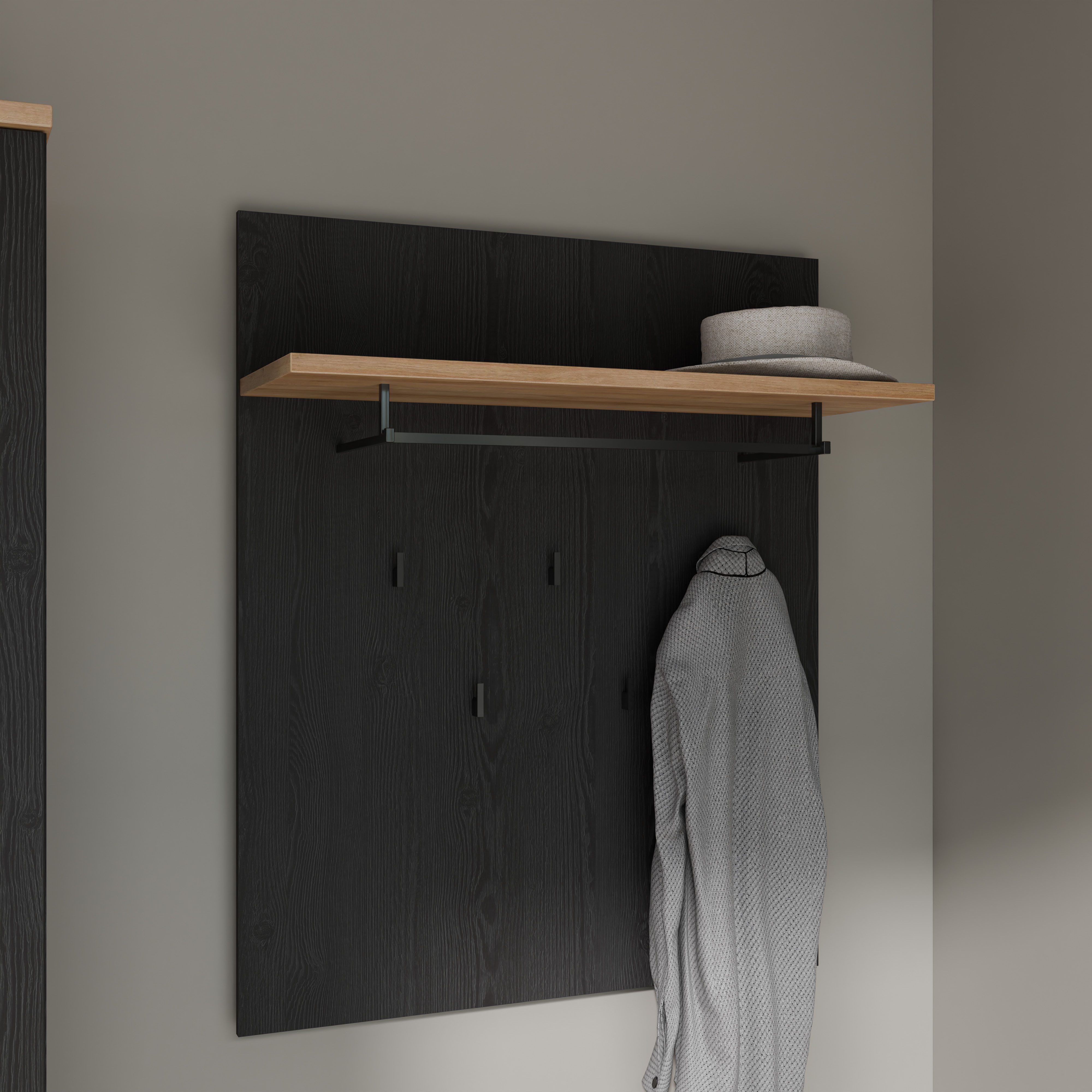 FORTE Garderobenpaneel Bohol Paneel 5 Haken, Kleiderstange, Ablageboden, B/H/T 86,5/1056/30 cm