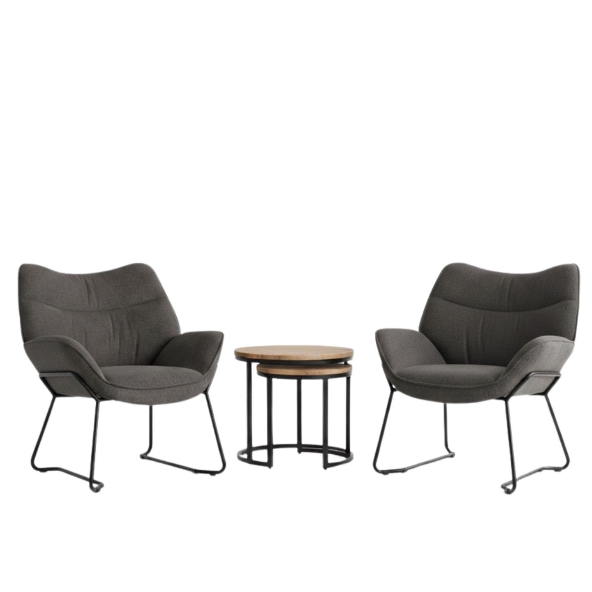 MR.DEKO Essgruppe Polstersessel-Set Aliano 2x dunkelgrau & Fermo Beistellti günstig online kaufen