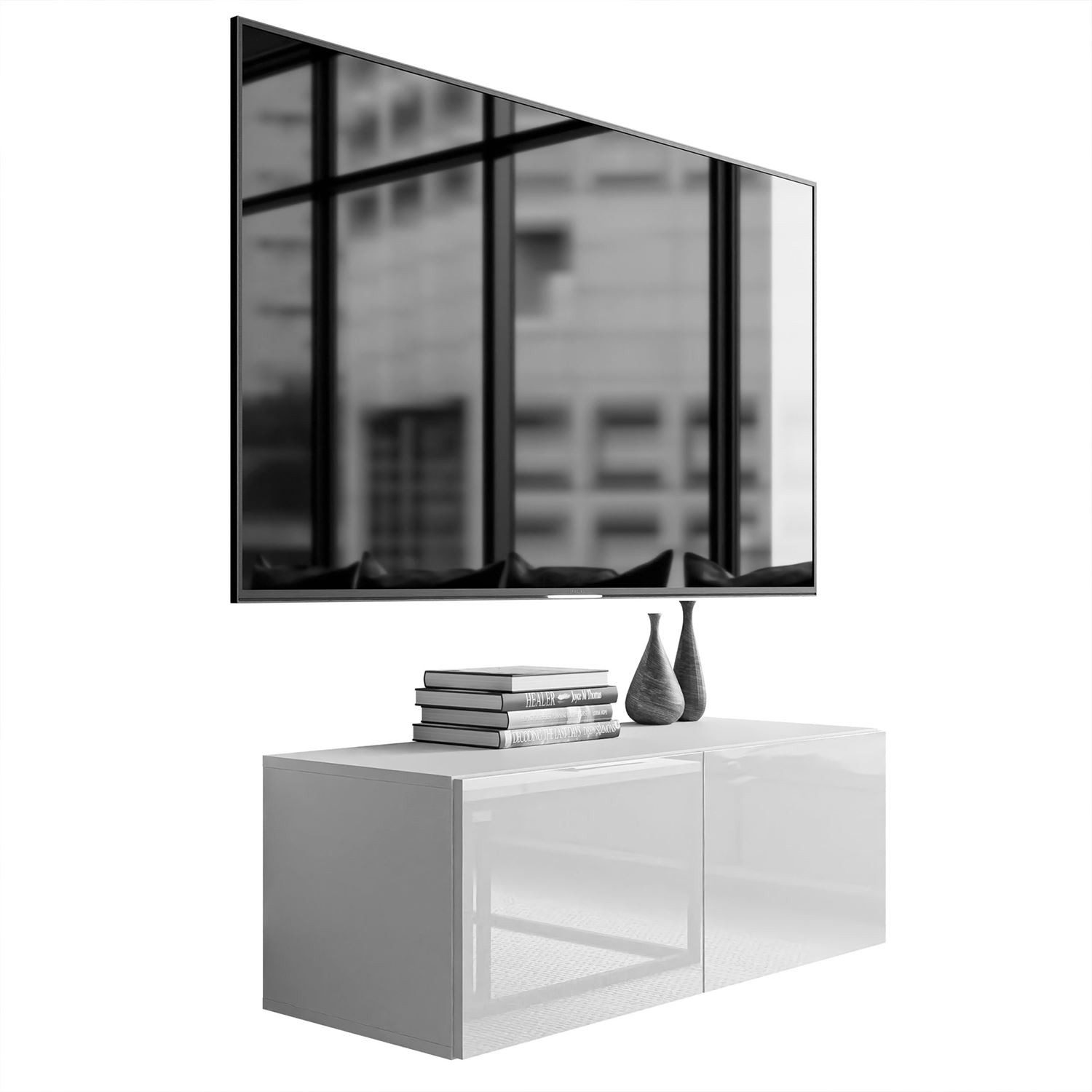 Lookway Lowboard COLGANTE 100cm in weiß Hochglanz TV-Schrank mit LED Beleuchtung