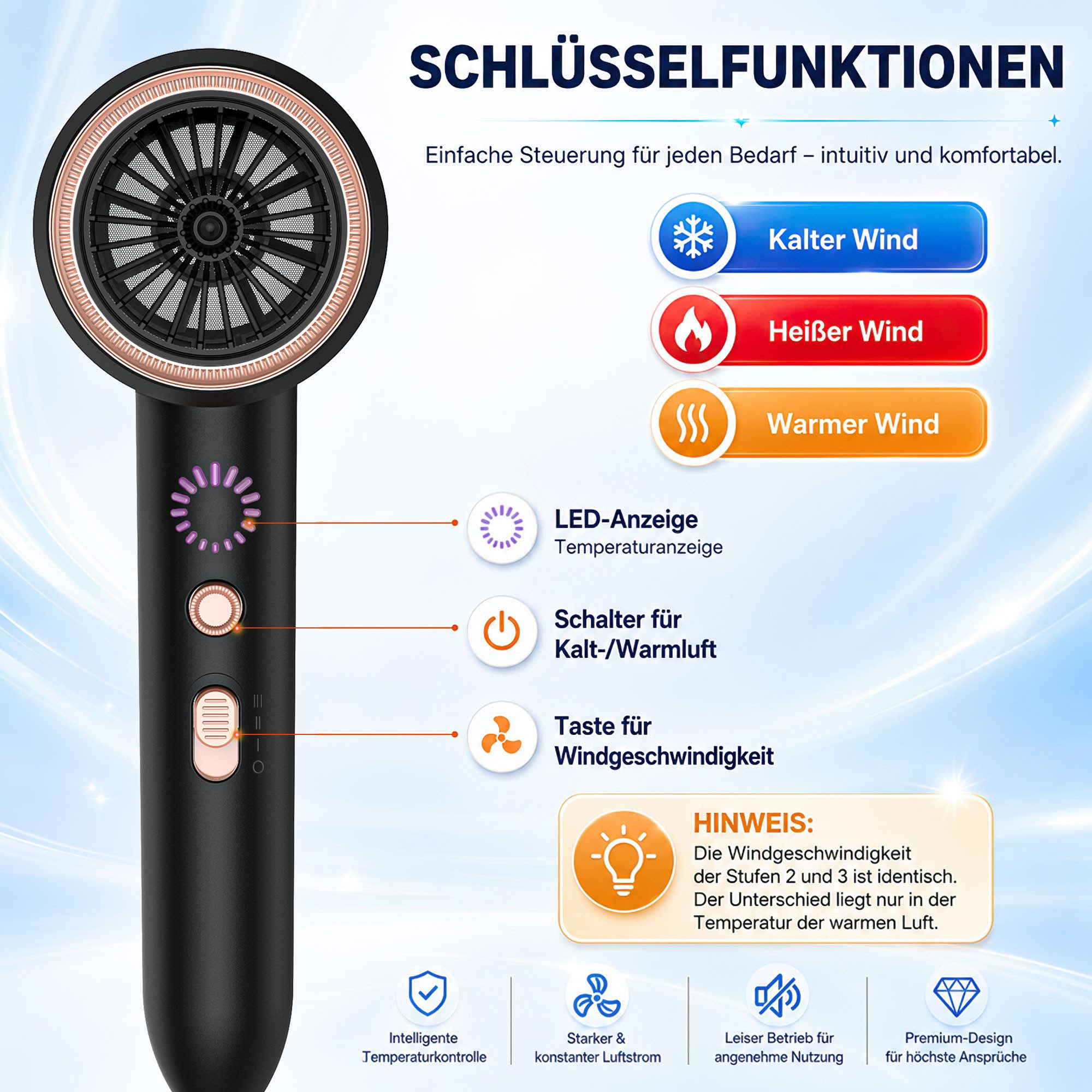 ibettertec Haartrockner Föhn,Haartrockner Ionen mit Diffusor-Konzentrator-Düse, 2400W, 2400 W, Turbo-Ultra-Leise-Motor, föhn 4-in-1, Mit Heiß- und Kaltzyklus, 4 – Bild 3 von 5
