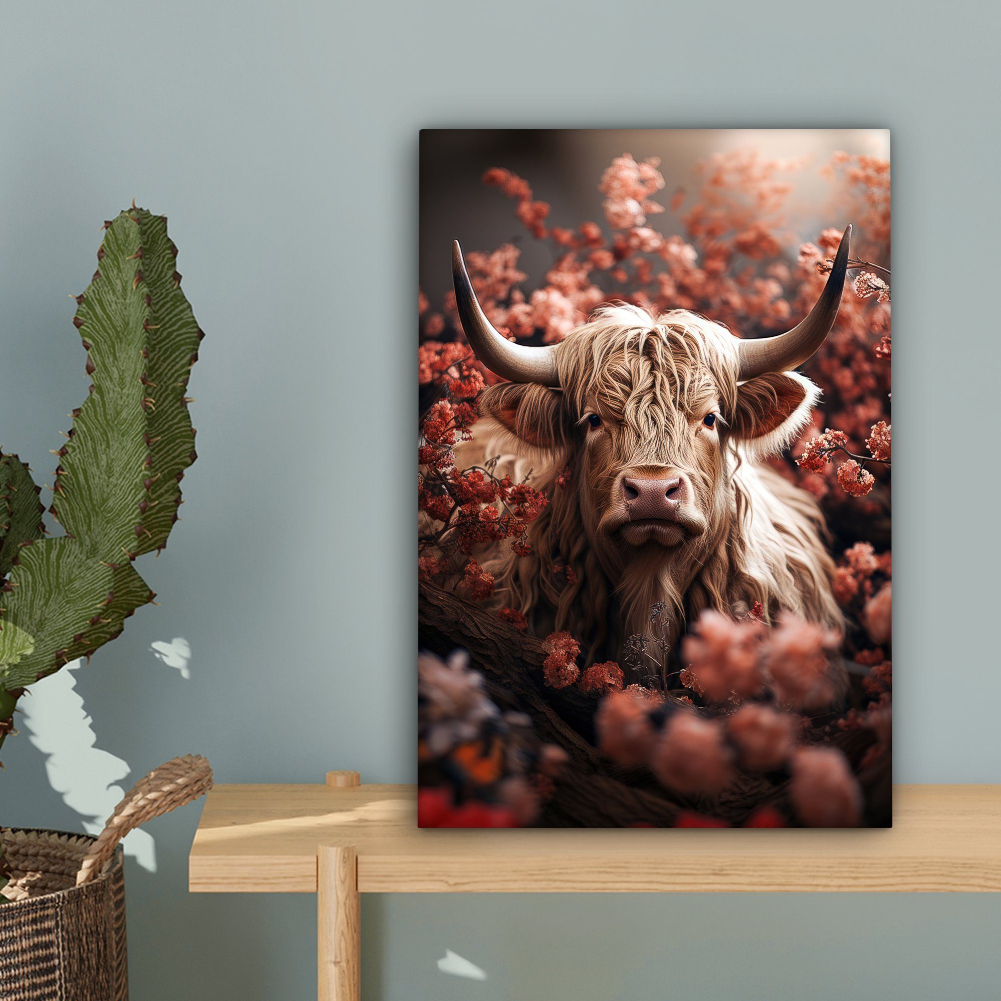OneMillionCanvasses® Leinwandbild Schottische Highlander - Tier - Natur - Blumen - Botanisch, Fotodruck (1 St), Leinwand Bilder Klein, Wand Dekoration Aesthetic – Bild 3 von 5