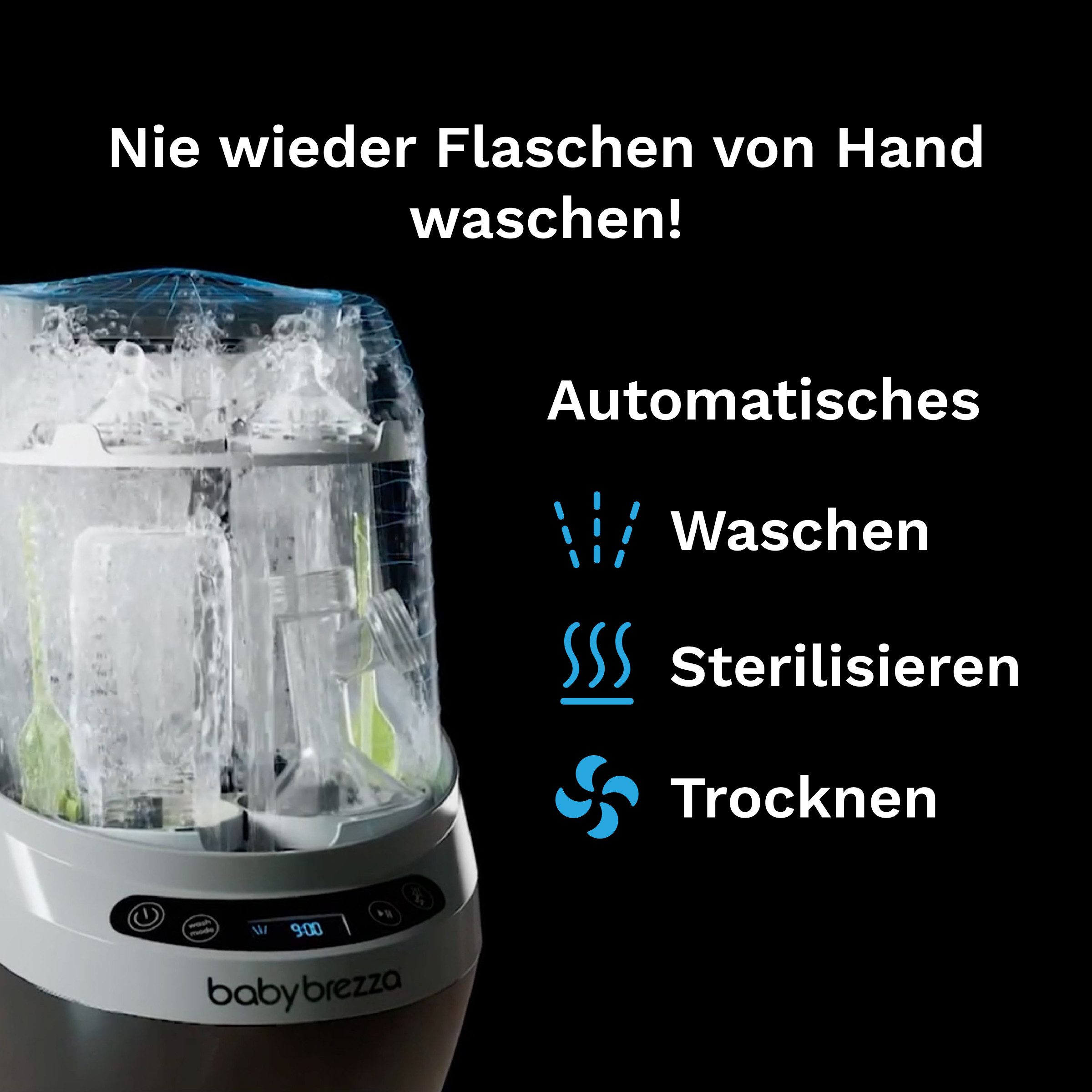 Baby Brezza Dampfsterilisator Flaschenspüler und Sterilisator mit HEPA-Filter und Trocknung, Spült, trocknet & sterilisiert Flaschen und Zubehör vollautomatisch