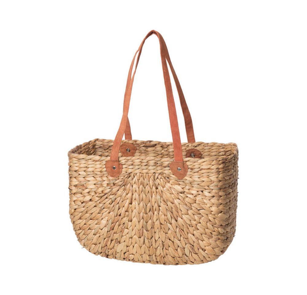 Neustanlo Einkaufskorb Einkaufskorb aus Wasserhyazinthe 39x14x26 cm mit Echtlederhenkel, Langer Henkel, kompakte Größe, ideal für Einkäufe