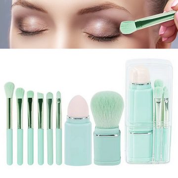Rutaqian Augen-Make-Up-Set 8 In 1 Einziehbares Make-Up-Pinsel-Set Tragbar Mini Gesichts Pinsel, Lippenpinsel, Highlight/Lidschattenpinsel,Foundation-Mischpinsel, multifunktionale Kosmetikpinsel mit tragbarem Etui