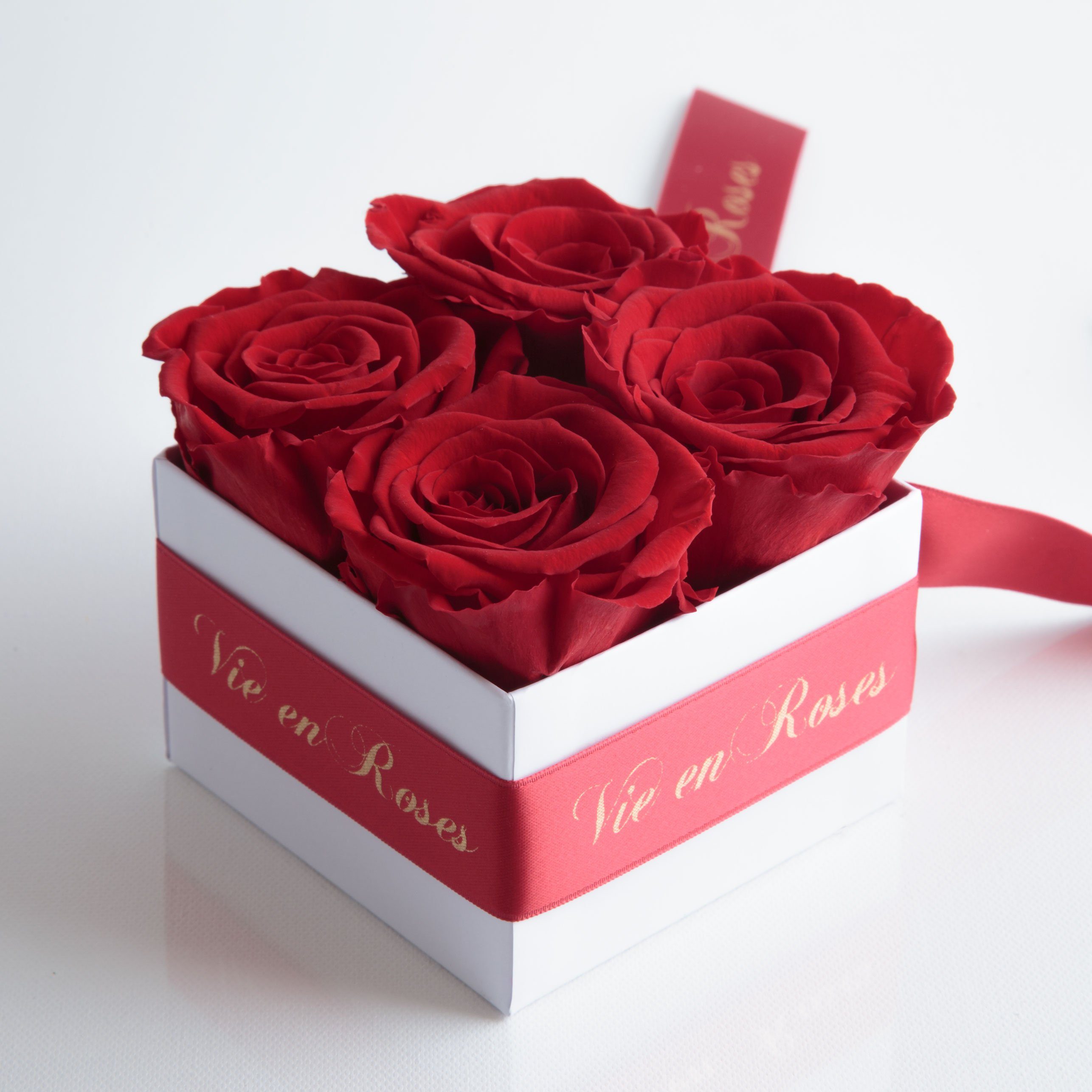 Kunstblume Rosenbox Rose, Heidelberg, weiß Valentinstag Rosen cm, Damen 8.5 Deko für Geschenk Frauen Infinity rot ROSEMARIE Poesie SCHULZ für Höhe zum