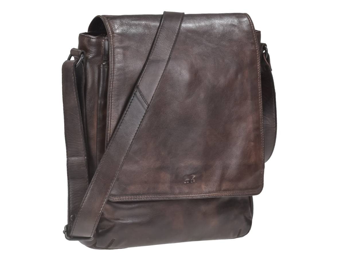 Bear Design Leder Dustin, weiches knautschiges Schultertasche Bag, brown Messenger 32x34cm, Umhängetasche