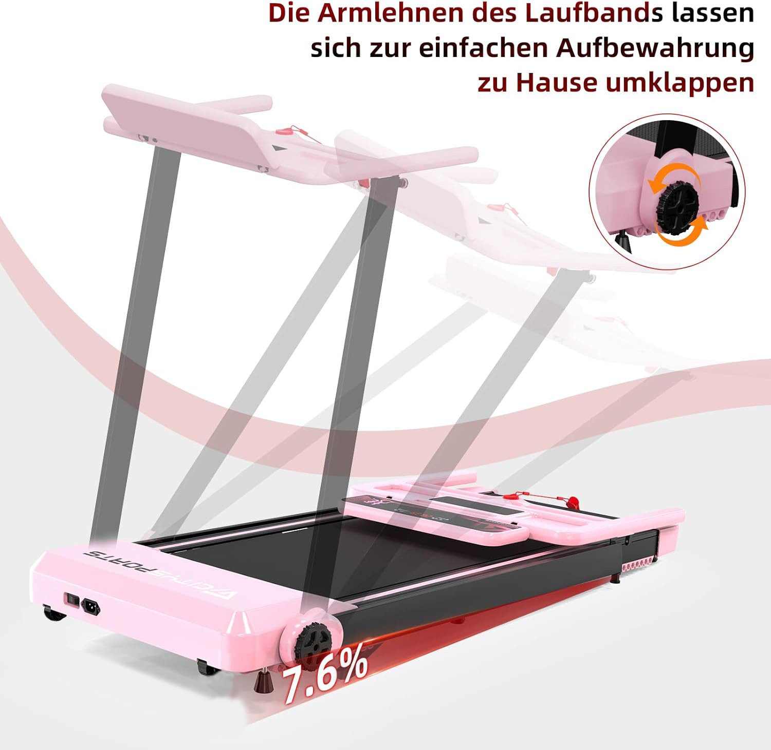 CITYSPORTS Laufband Heim-Laufband mit Steigung (Mit Toolkit,Schmiermittel), Klappbares Laufband bis 12 km/h mit APP walking jogging pad