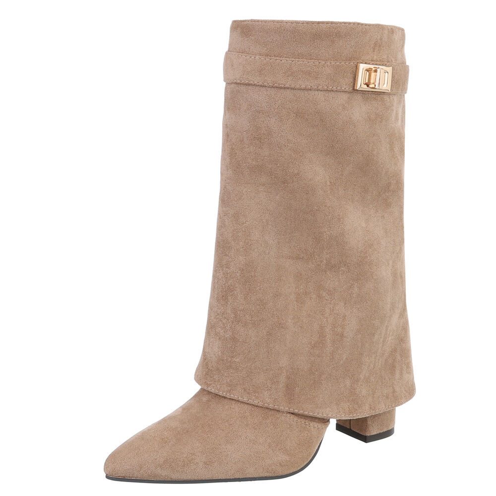 Ital-Design Elegante Stiefeletten mit umgeschlagenem Schaft für Damen High-Heel-Stiefel (90169668) Blockabsatz Stiefel in Schwarz