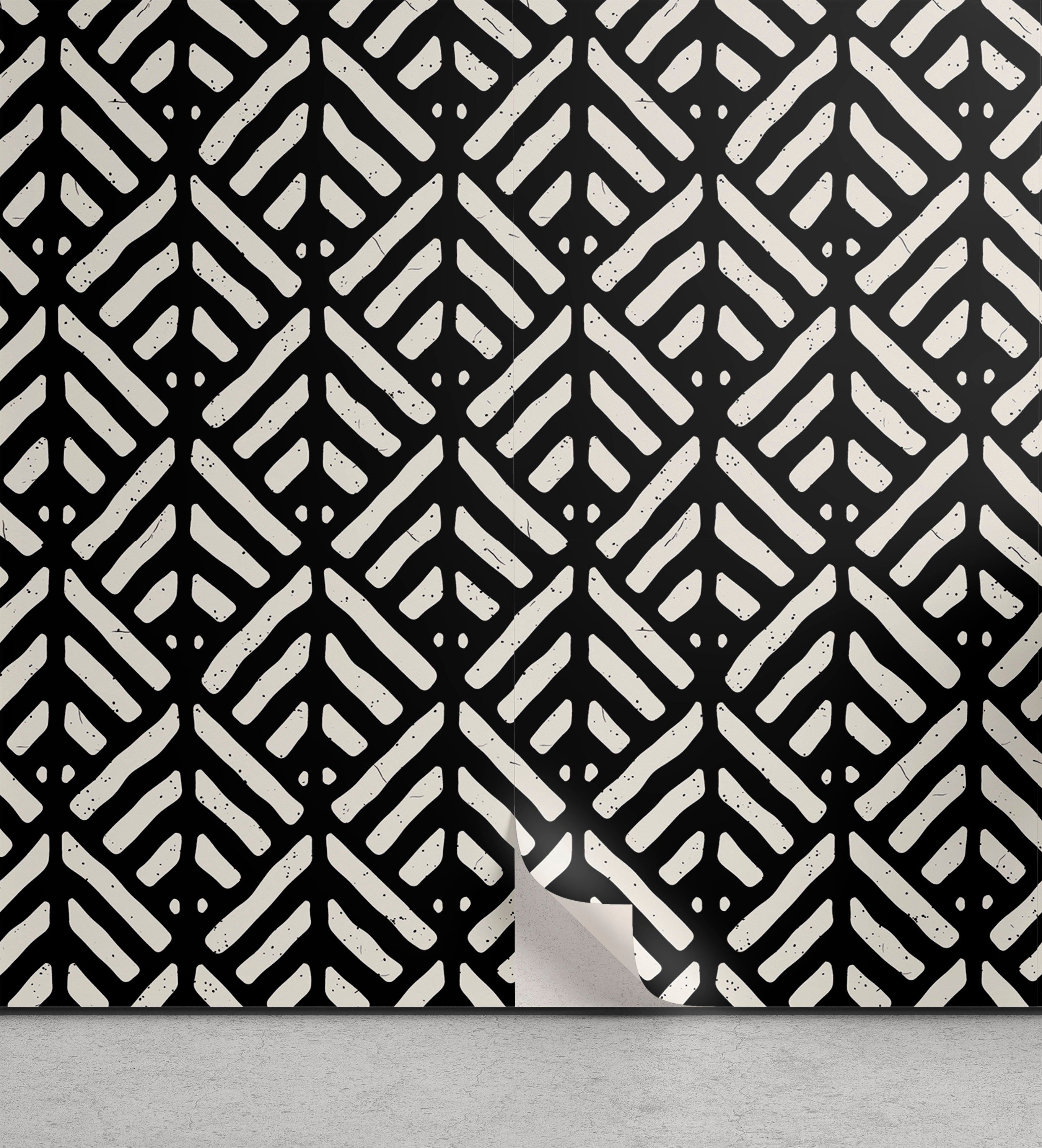 Abakuhaus Vinyltapete selbstklebendes Wohnzimmer Küchenakzent, Schwarz und weiß Retro Grunge-Linien