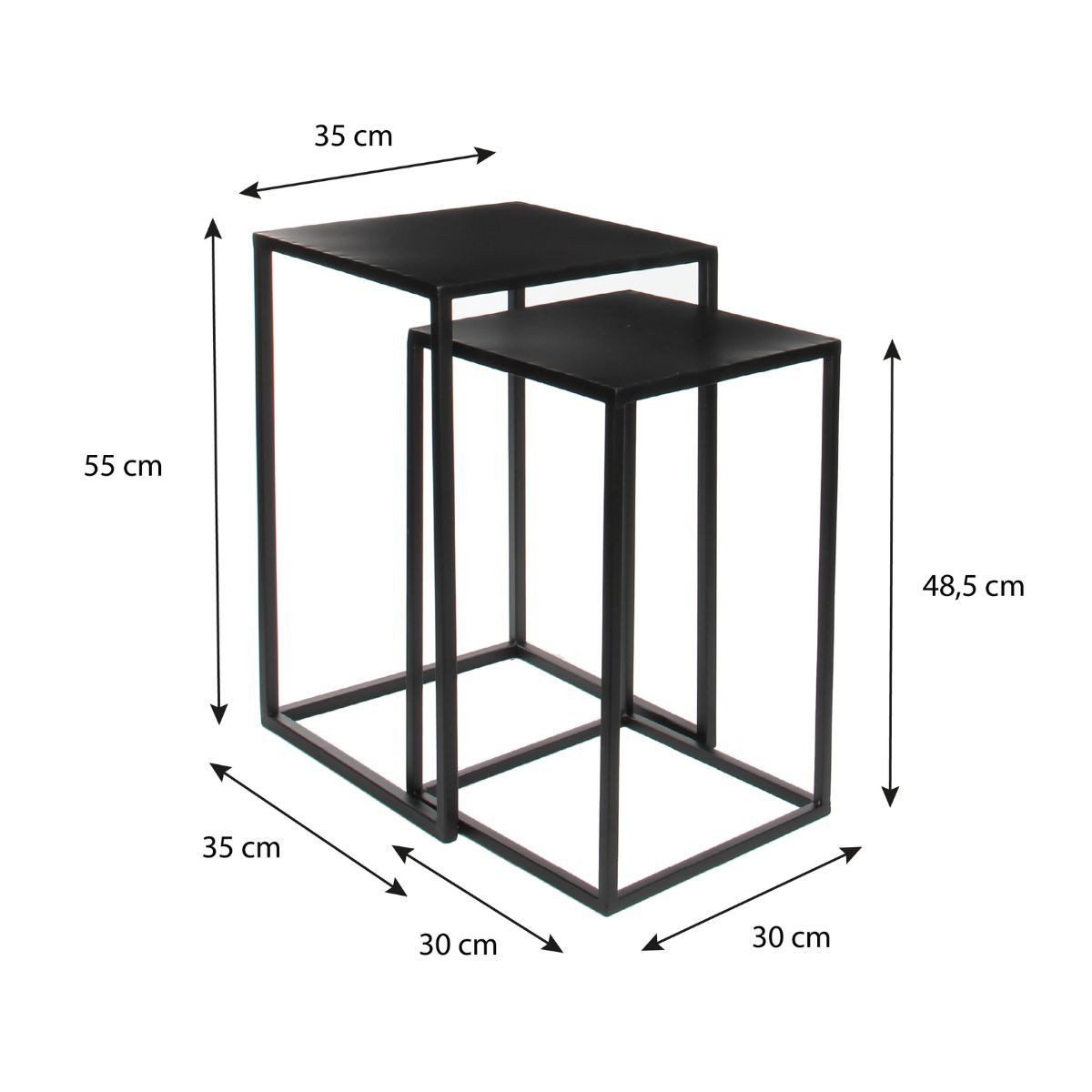 Mica Decorations Beistelltisch Mica Decorations Goa Tisch schwarz Satz von 2 - l35xb35xh55cm5cm