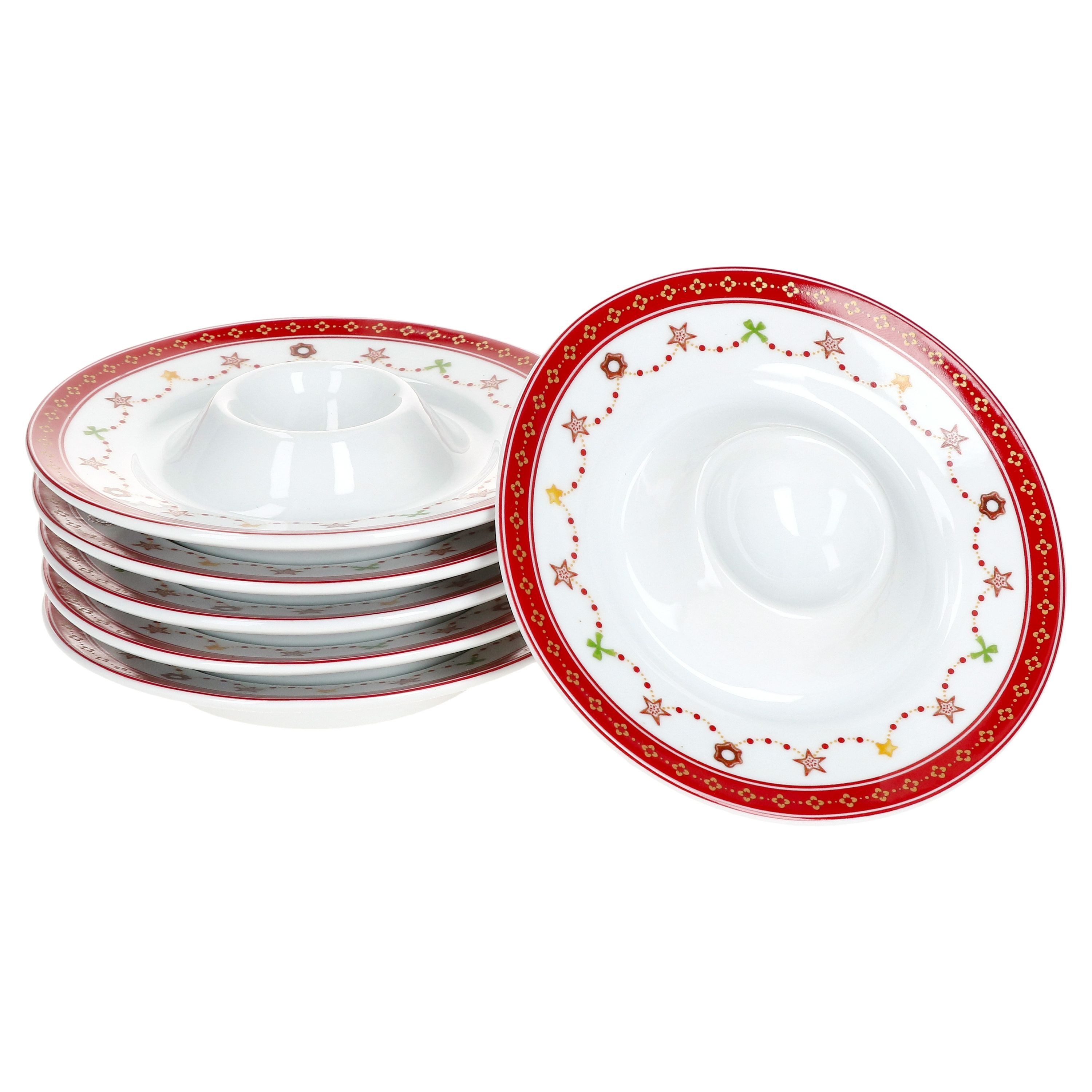 MamboCat Eierbecher 6x Weihnachtstraum Eierbecher mit Ablage Porzellan 6 Pers. Frühstück, Weihnachtsgeschirr, Weihnachten, Weihnachtsset, Geschirr