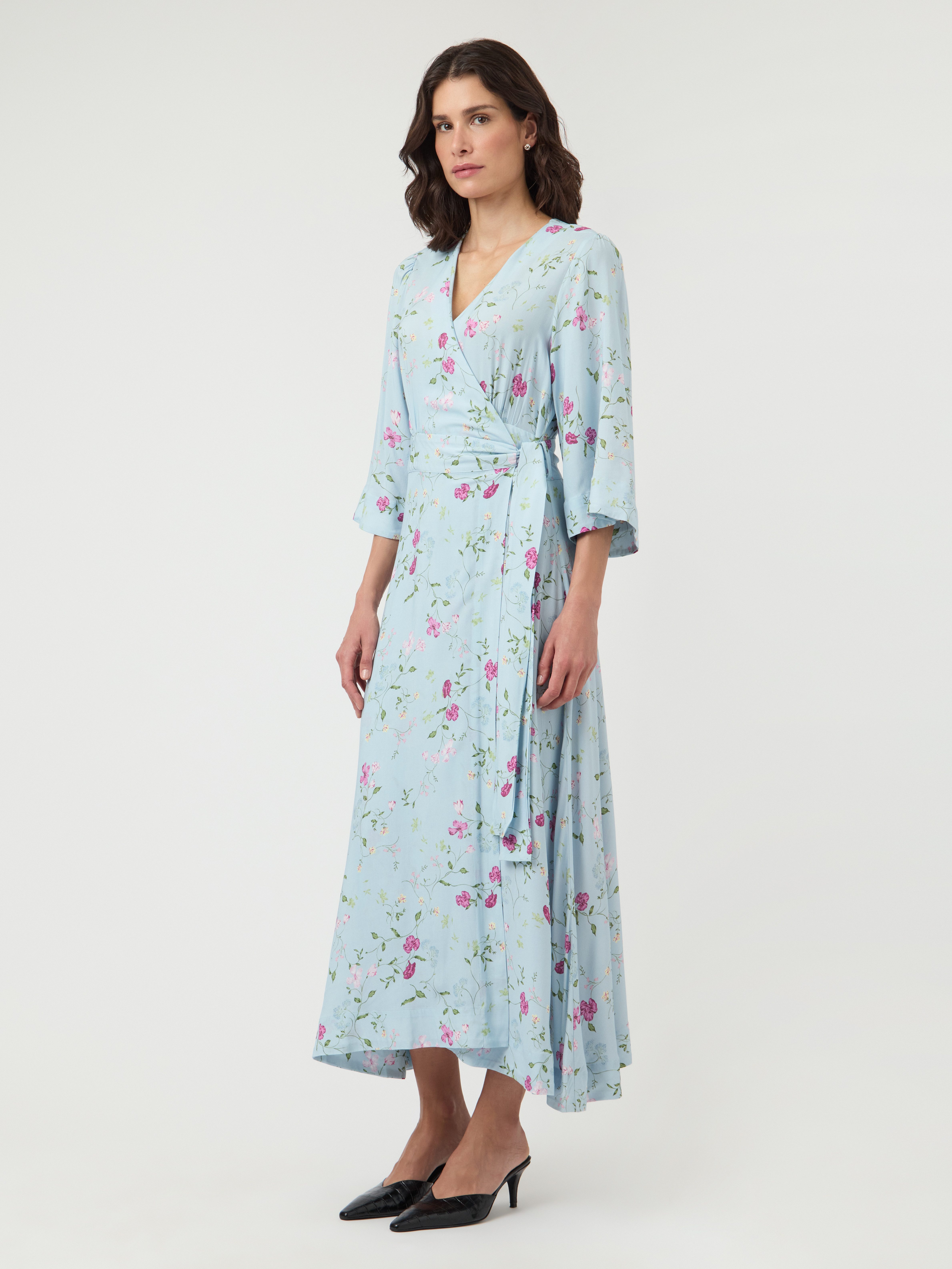 Y.A.S A-Linien-Kleid YASSAVANNA 3/4 WRAP LONG DRESS S. NOOS Sommerkleid aus Viskose mit Wickel-Optik