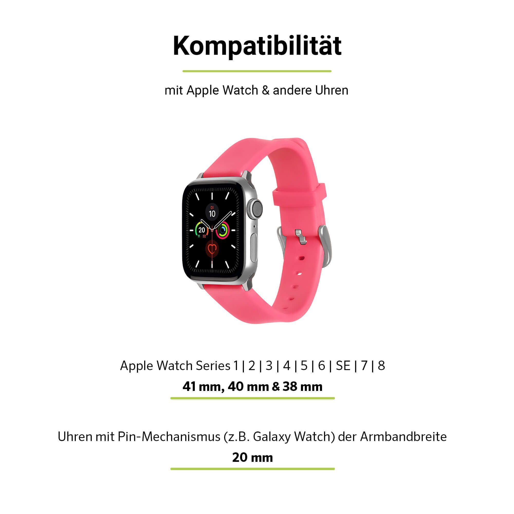 Artwizz Smartwatch-Armband WatchBand (38mm) Apple & 3-1 Adapter, SE Watch Pink, Silikon (40mm), Silicone, Armband 6-4 mit (41mm), 9-7