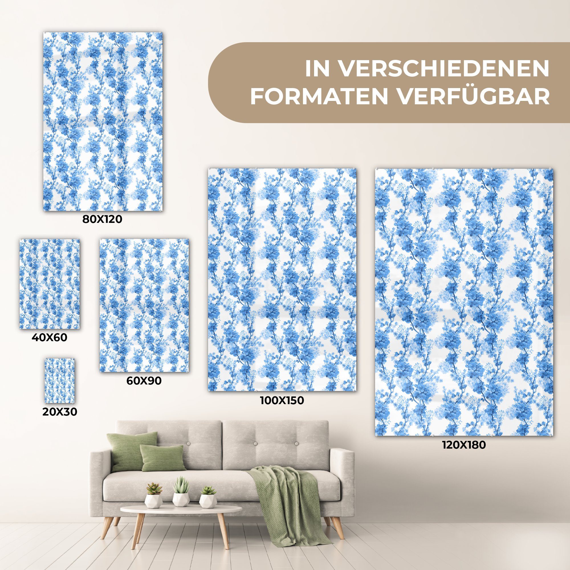 Wandbild Glasbilder Wanddekoration - Acrylglasbild Blau, Glas Bilder MuchoWow - - Glas auf Blüte (1 - - auf Pflanzen Foto - Blumen St),