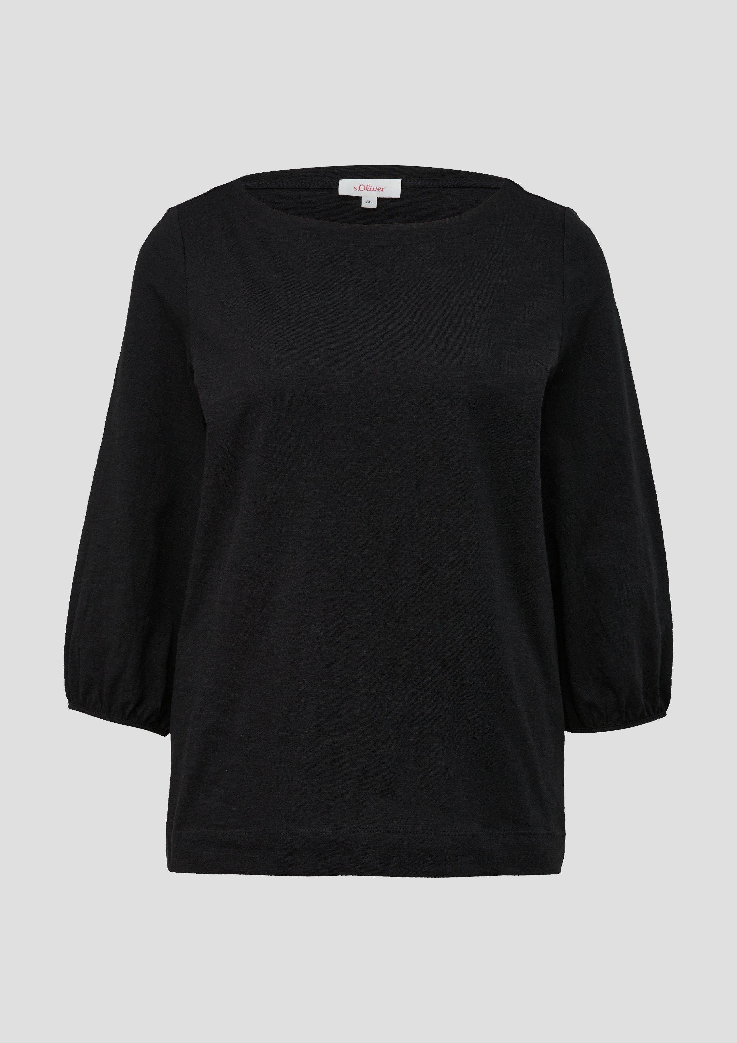 Baumwollshirt schwarz mit s.Oliver U-Boot-Ausschnitt 3/4-Arm-Shirt