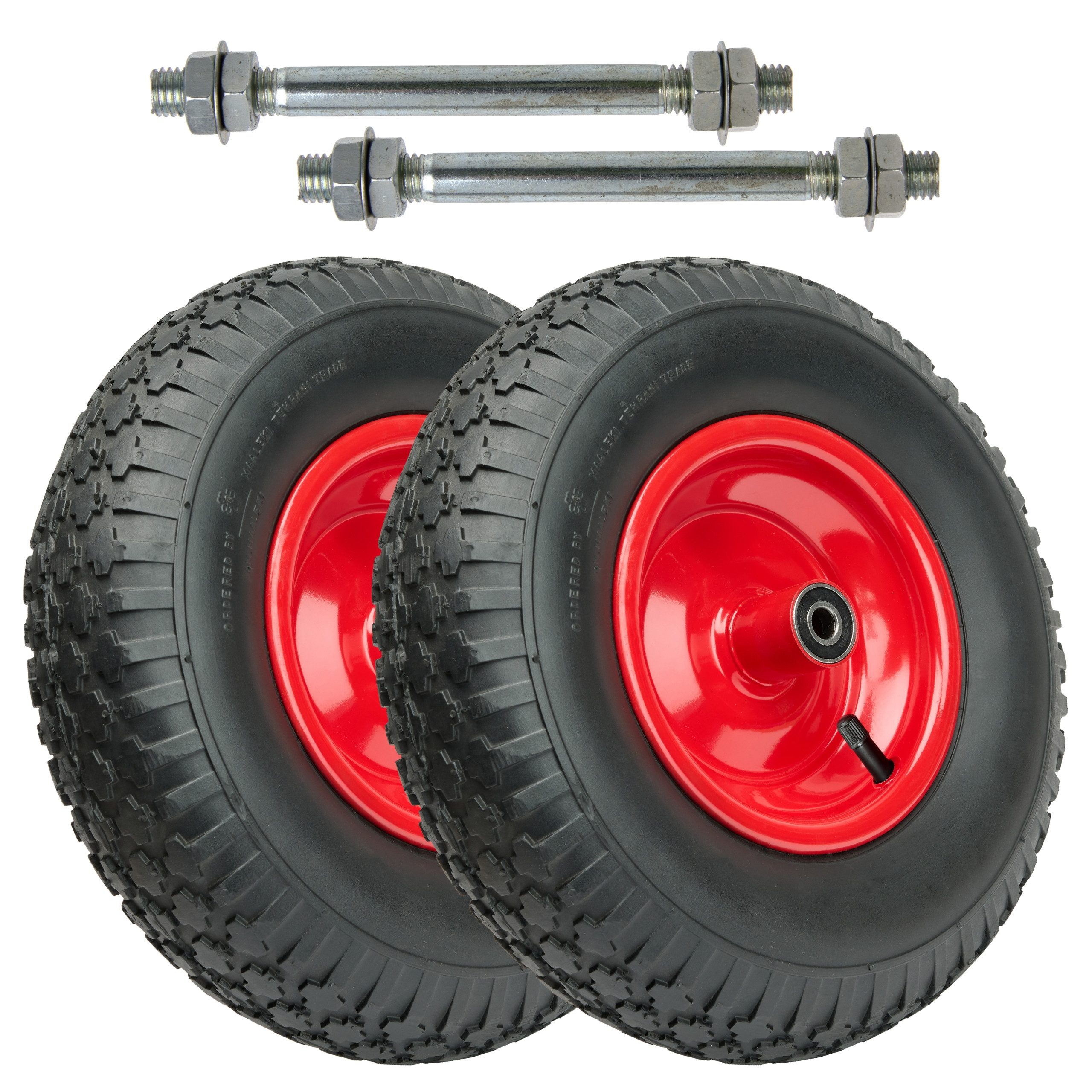 Garronda Schubkarren-Rad Ersatzrad Schubkarrenrad Luftreifen Reifen Stahlfelge Achse GD-0163 (2 St., Reifen; Achse), 4.00-6 2PR