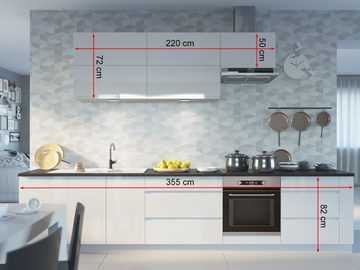 Feldmann-Wohnen Küchenzeile Florence, 355cm weiß / graublau - capriblau Hochglanz Teilauszug