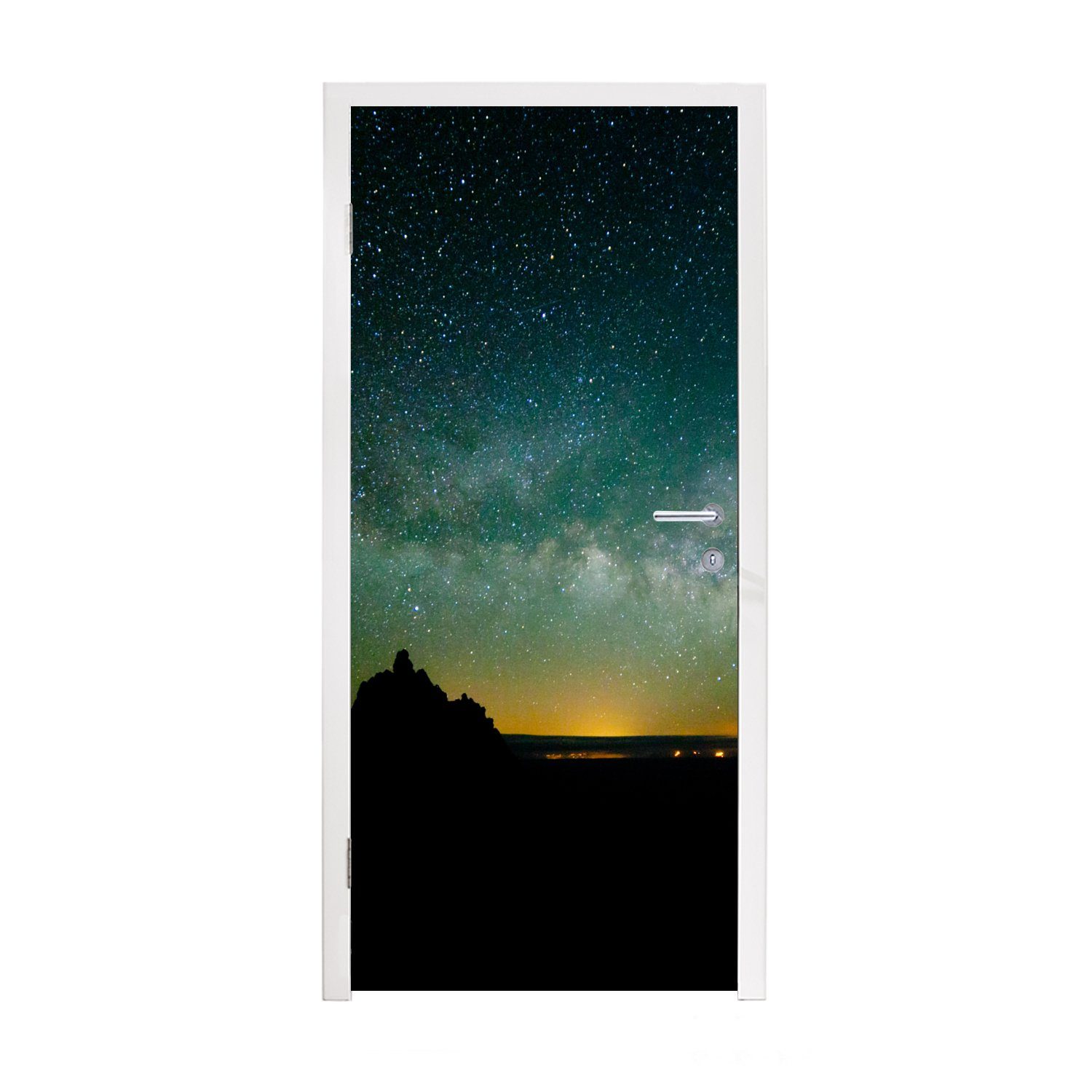 MuchoWow Türtapete Universum - Sternenhimmel - Grün - Jungen - Mädchen - Kinder, Matt, bedruckt, (1 St), Fototapete für Tür, Türaufkleber, 75x205 cm
