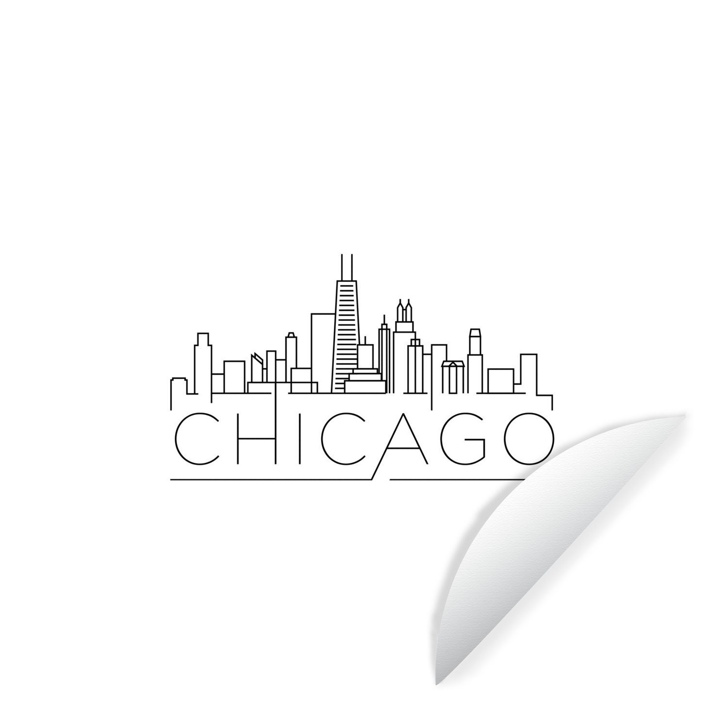 Skyline Wandsticker für MuchoWow Chicago Tapetenkreis - (1 Rund, St), Weiß Kinderzimmer, Wohnzimmer - Tapetenaufkleber,