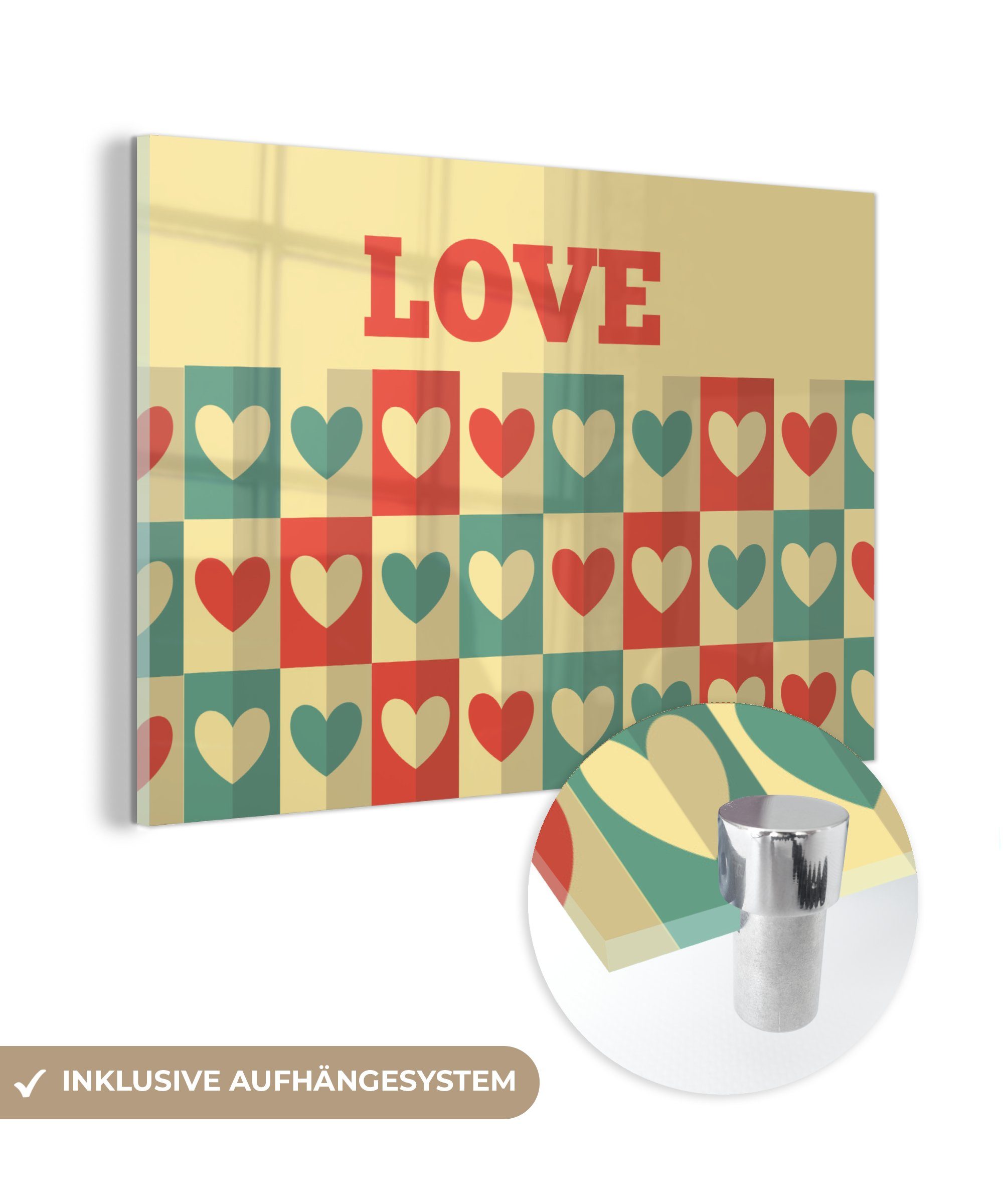 MuchoWow Acrylglasbild Illustration zum Valentinstag mit Liebe und Herzen, (1 St), Acrylglasbilder Wohnzimmer & Schlafzimmer