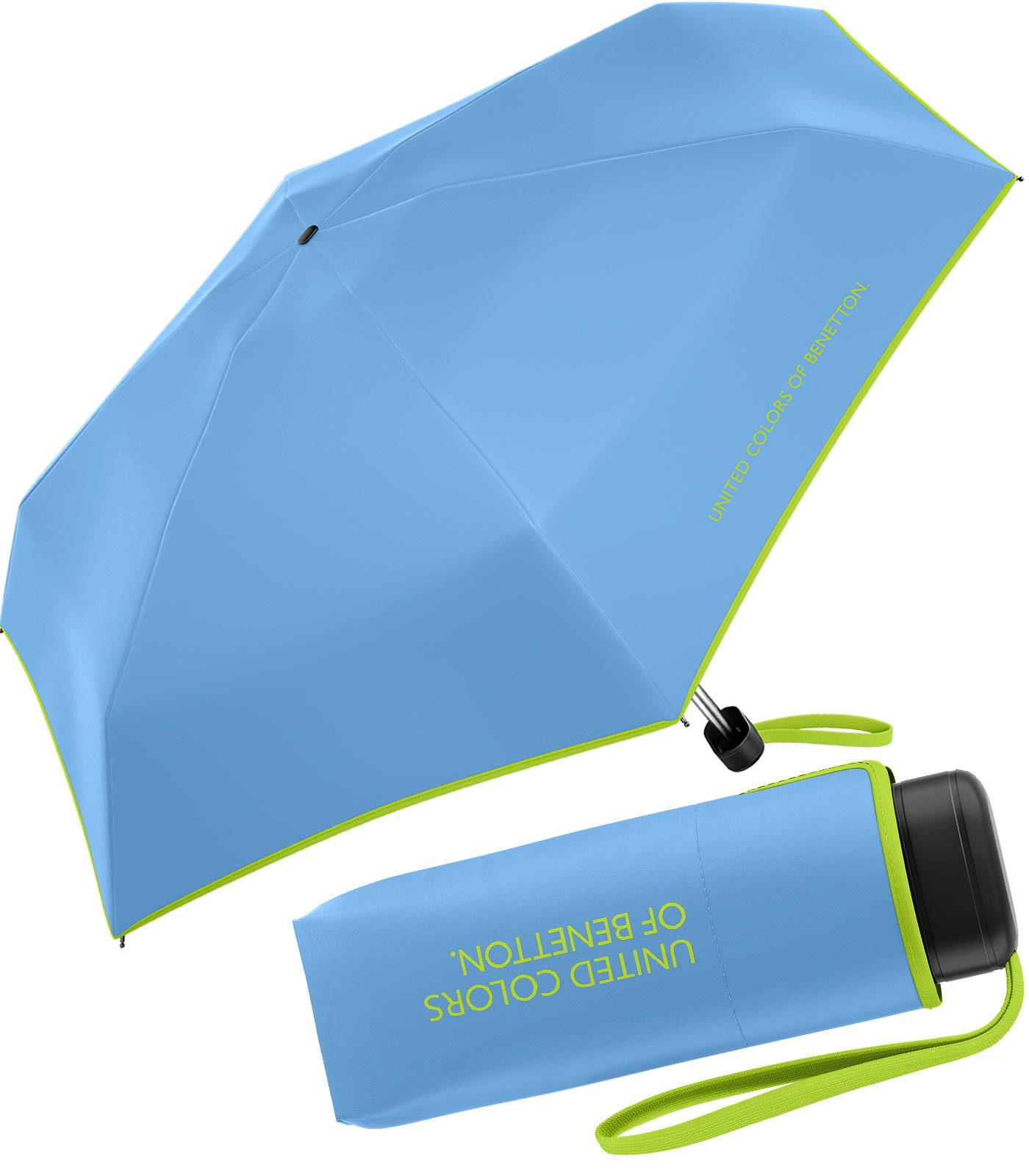 United Colors of Benetton Taschenregenschirm Ultra Mini Flat FS 2024 - all aboard, leuchtende Modefarben mit kontrastreichem Saum