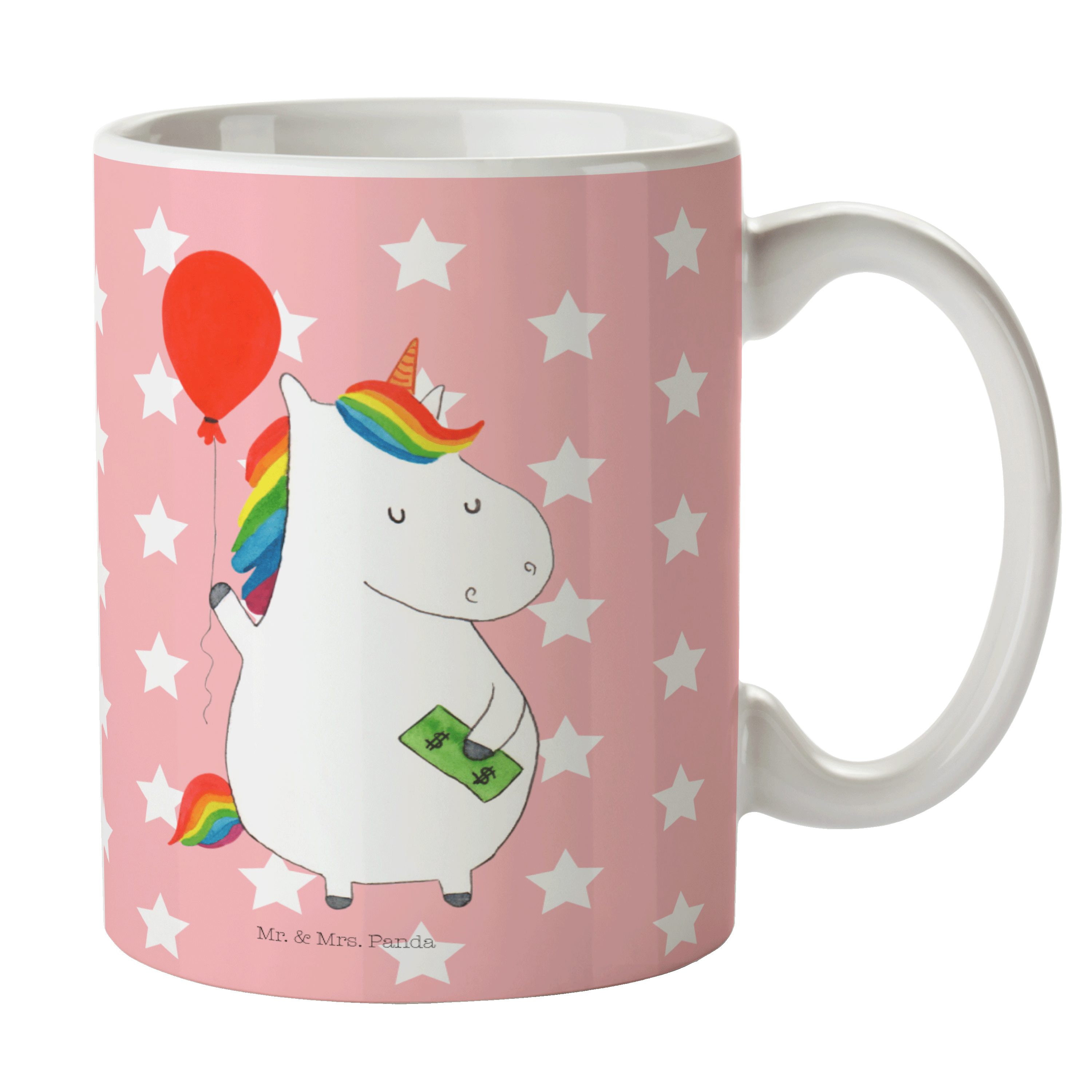 Tasse, Geschenk, Rot - Panda Keramik Pastell Mr. Einhörner, Pegasu, Tasse - Mrs. Luftballon Einhorn &