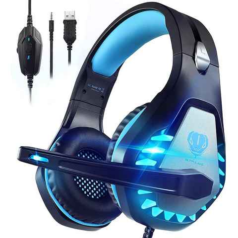 Sross Gaming Headset für PC,PS4,PS5,Xbox One,Xbox Series X,Nintendo Switch Gaming-Headset (3.5mm Noise Cancelling Gaming Kopfhörer mit Mikrofon, LED Leuchten und Soft Memory Ohrenschützer)