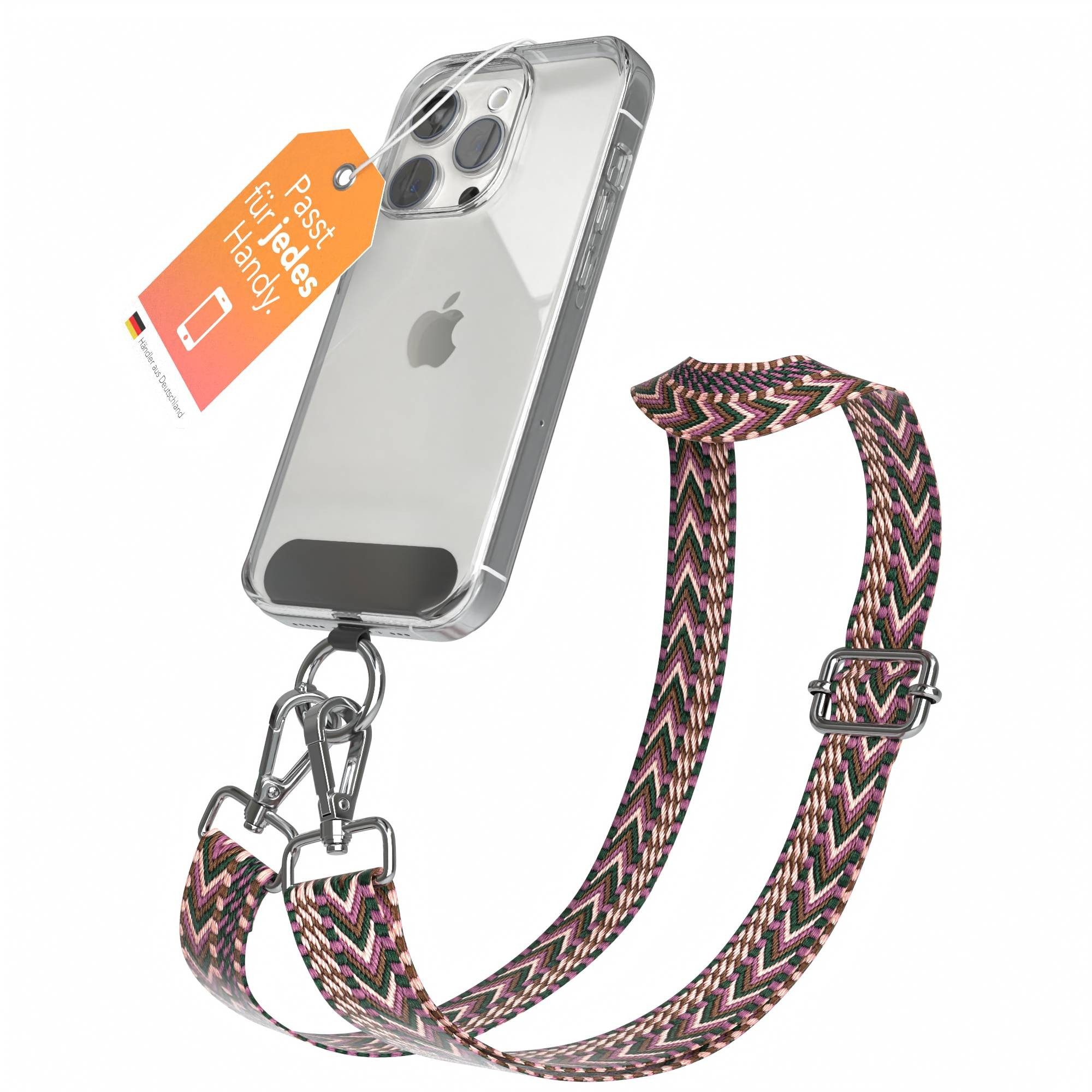 EAZY CASE Handykette Universal für alle Smartphones Boho/Wave/Leo Style, Universale Handykette Ersatzband für alle Case Modelle geeignet Rosa