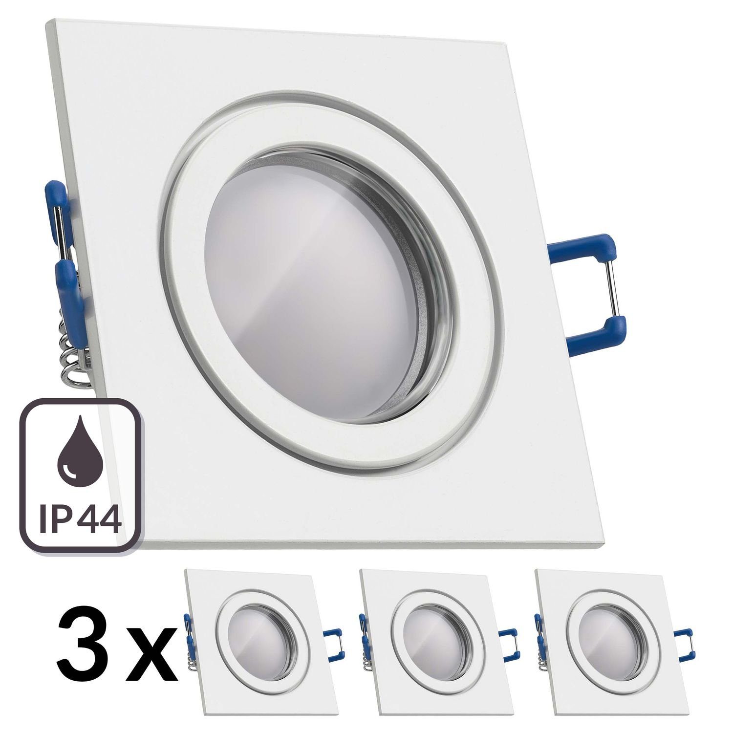 LEDANDO LED Einbaustrahler 3er IP44 LED Einbaustrahler Set Weiß mit LED GU5.3 / MR16 Markenstrahl