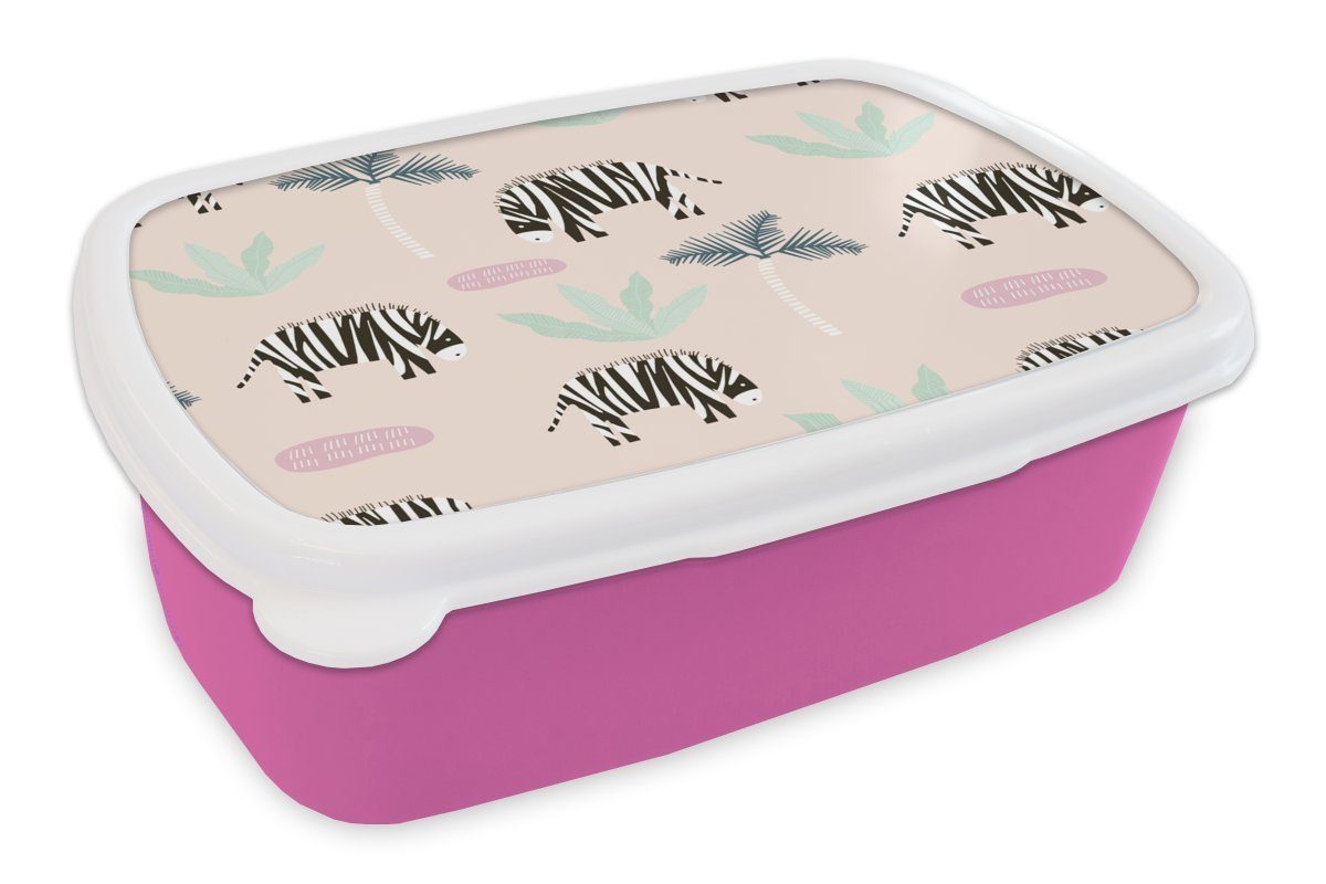 MuchoWow Lunchbox Zebra - Baum - Pastell, Kunststoff, (2-tlg), Brotbox für Erwachsene, Brotdose Kinder, Snackbox, Mädchen, Kunststoff rosa