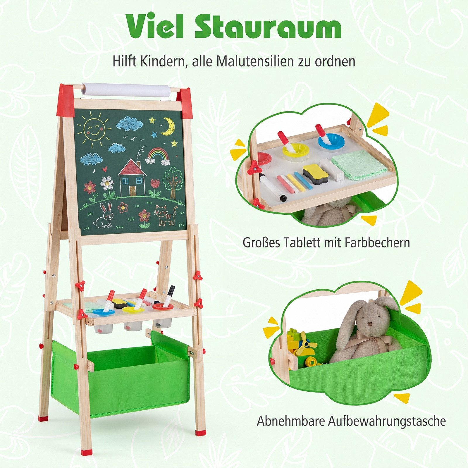COSTWAY Standtafel Kinder Staffelei, höhenverstellbar mit 60 Zubehör