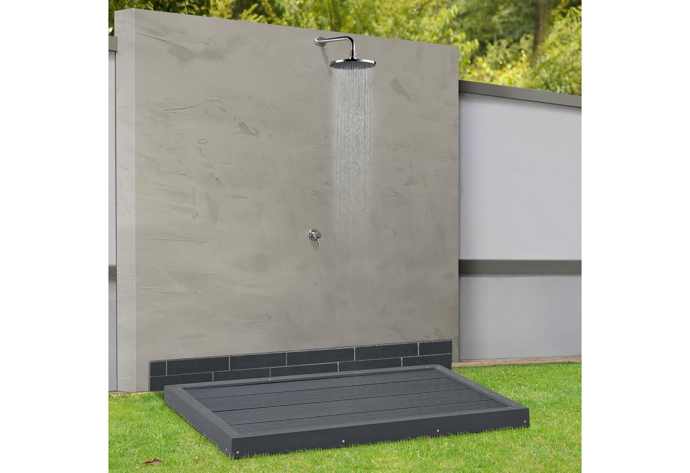 Thumbnail - en.casa Gartendusche, »Nürtingen« WPC Bodenplatte für Solardusche 101x63x6cm Dunkelgrau