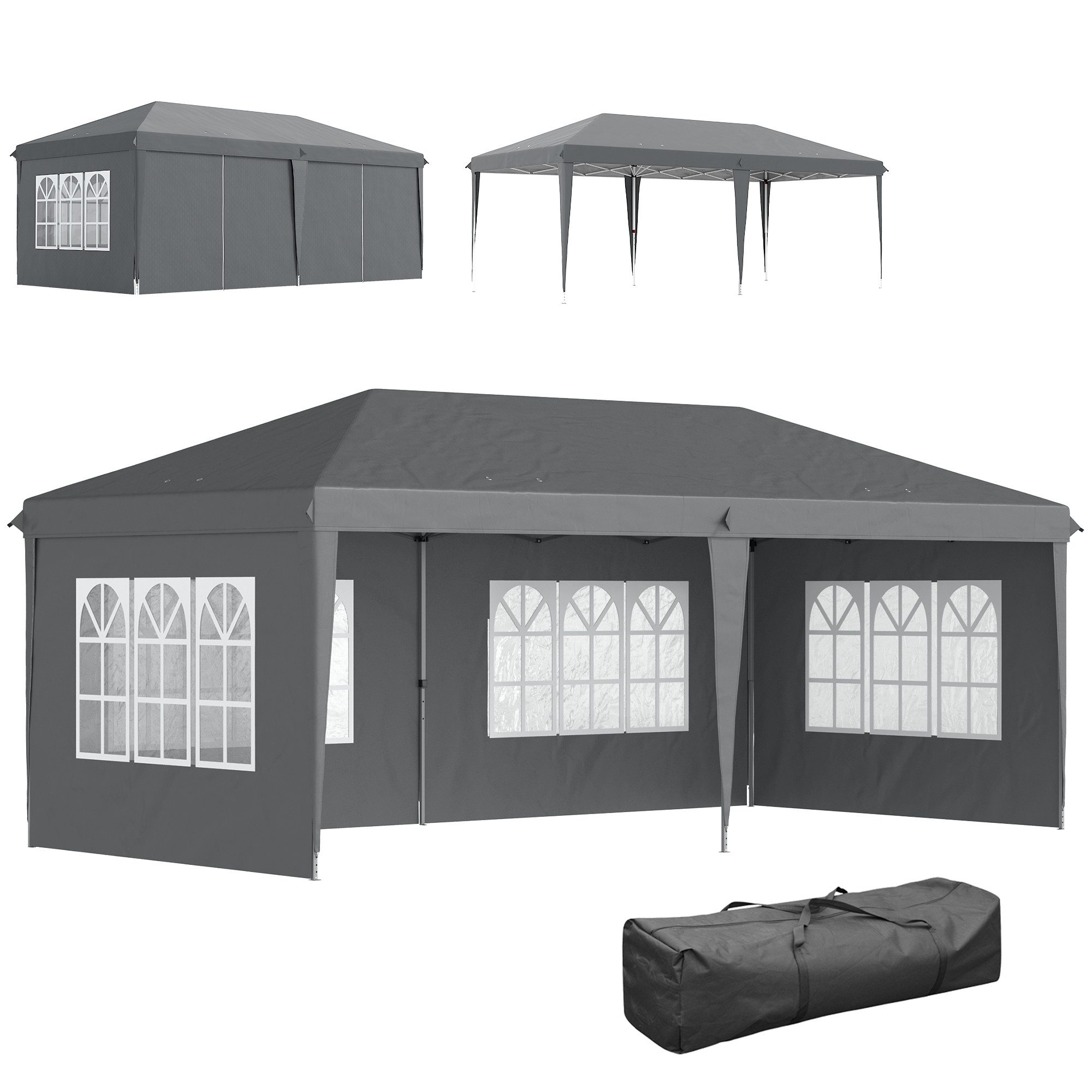 Outsunny Faltpavillon mit UV-Schutz, mit 4 Seitenteilen, (Faltbar Partyzelt, inkl. Tragetasche), für Garten, Balkon, Grau