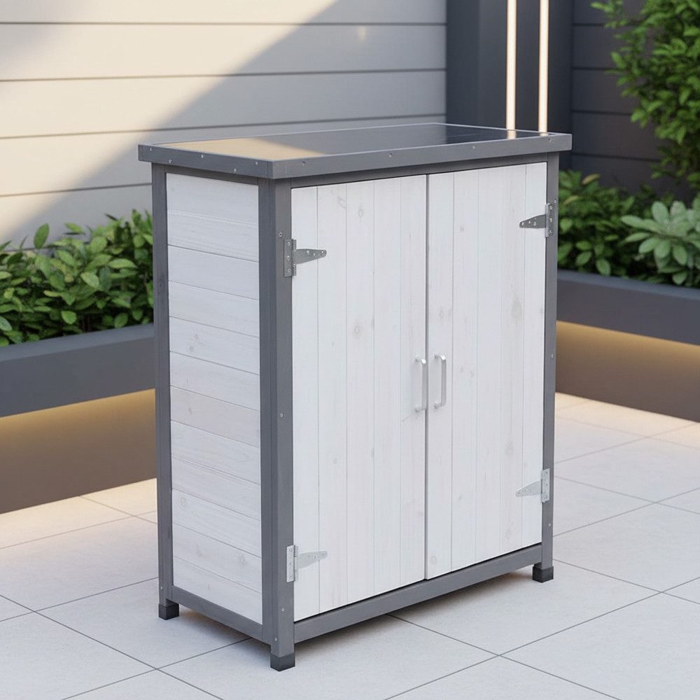 Melko Garten-Geräteschrank Geräteschrank Gartenschuppen Gartenschrank Aufbewahrungsschrank, BxT: 75x40 cm, Dezente Panel-Optik in modernem weiß/grau