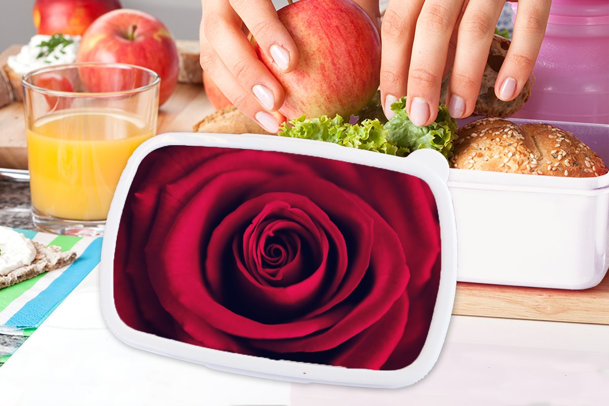 - (2-tlg), Rosen Brotdose, Kunststoff, weiß Jungs Brotbox MuchoWow Lunchbox für Rot und Blumen, und für - Kinder Erwachsene, Mädchen