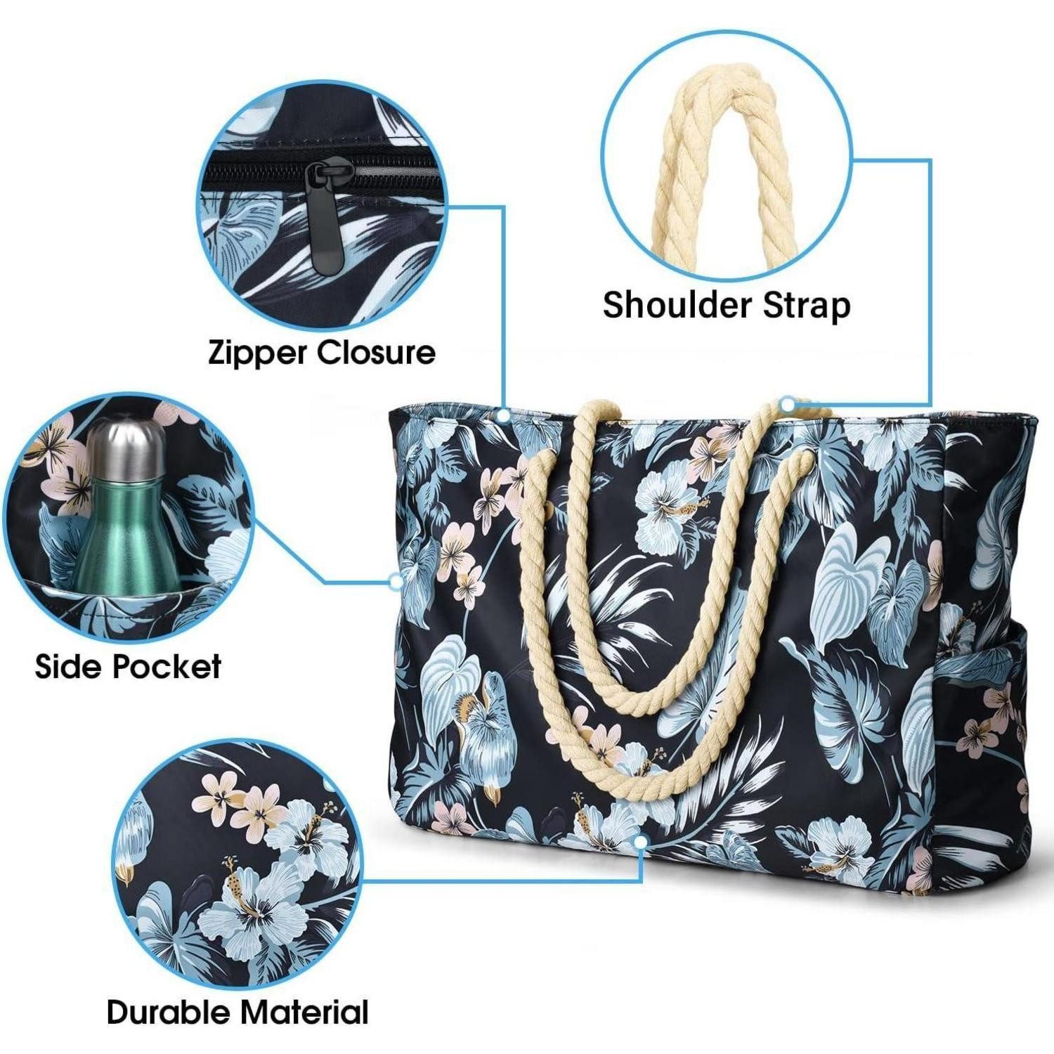 LuxusKollektion Strandtasche Strandtasche XXL Wasserdicht Schwarz Blume Sch günstig online kaufen