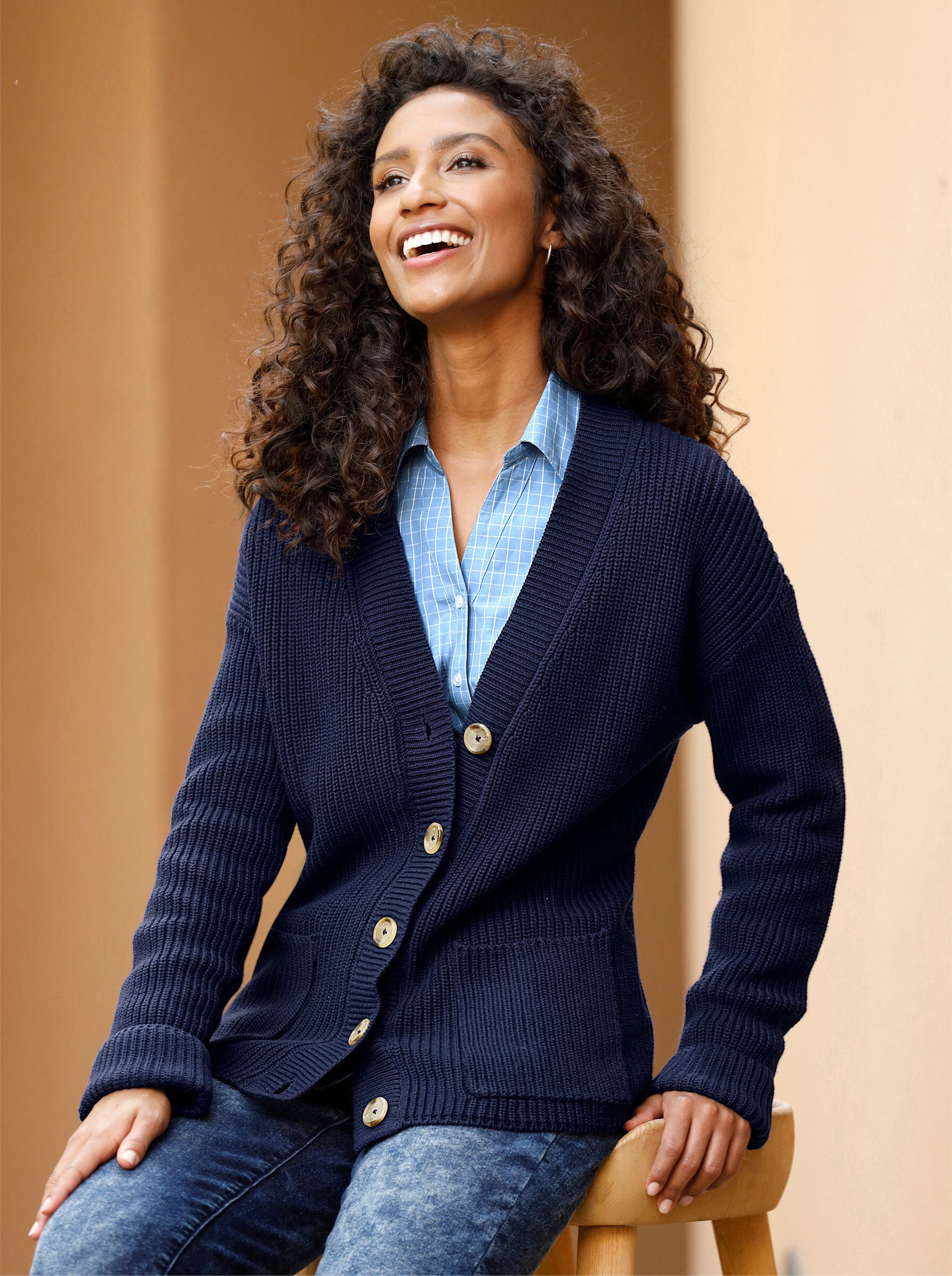 heine Strickjacke Strickjacke Langarm Ripp