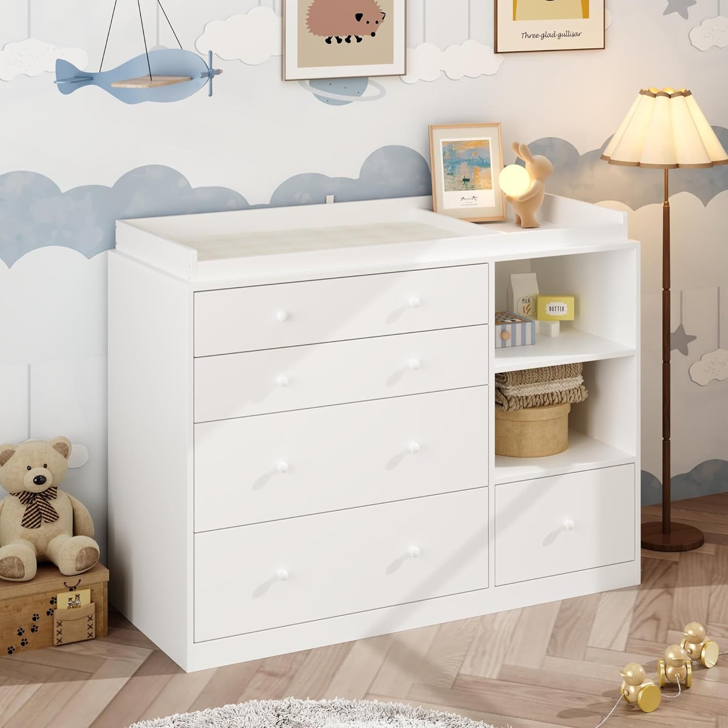 FUFU&GAGA Wickelkommode Wickelkommode mit Stauraum, Baby-Kommode weiß, MDF, 120×50×91,5 cm