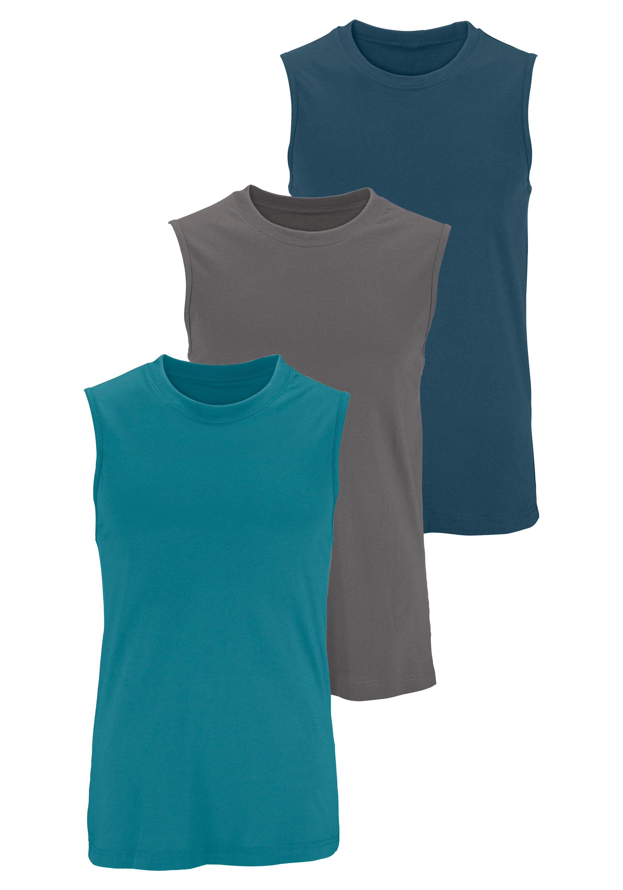 H.I.S Muscleshirt, Unterziehshirt, Unterhemd für Herren (3er-Pack) unifarben, Rundhalsausschnitt, aus Baumwolle