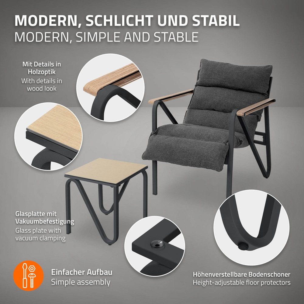 ML-DESIGN Gartenlounge-Set Gartenmöbel Set 3 tlg wetterfest, Terrassenmöbel mit 2 Stühlen & Tisch, Balkonmöbel mit Stahlgestell Sitzgruppe für Garten Terrasse Balkon