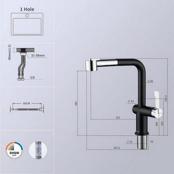 CECIPA Küchenarmatur Armatur Küche Küchenarmatur 360° Edelstahl Spültischarmatur Wasserhahn (Einhand-Waschtischarmatur, 1-St., 2 Funktionen Wasserauslassmodus) Ventilkern aus Keramik