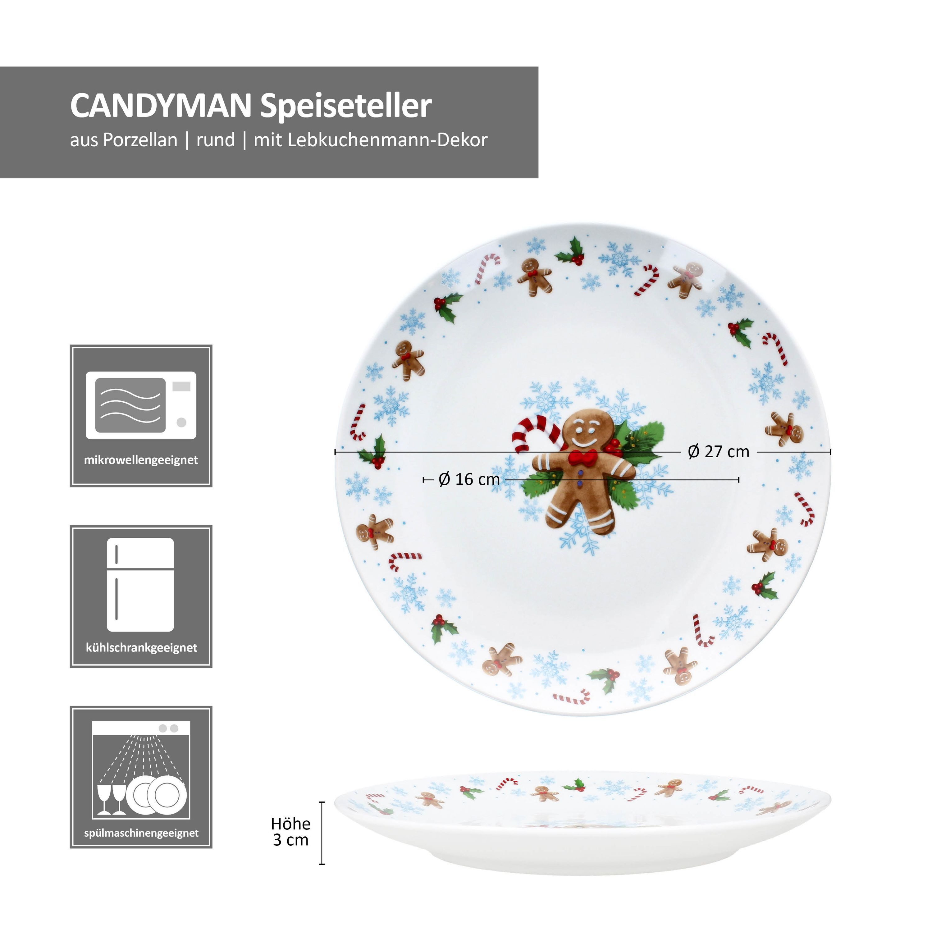 MamboCat Speiseteller 6x Candyman Speiseteller Porzellan 6 Personen Essteller Weihnachten, Weihnachtsgeschirr, Winter, Weihnachtsset, Geschirr, Advent
